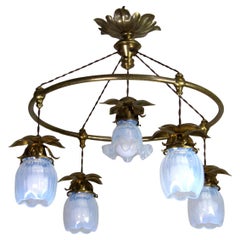 Antique Art Nouveau chandelier with opal glass