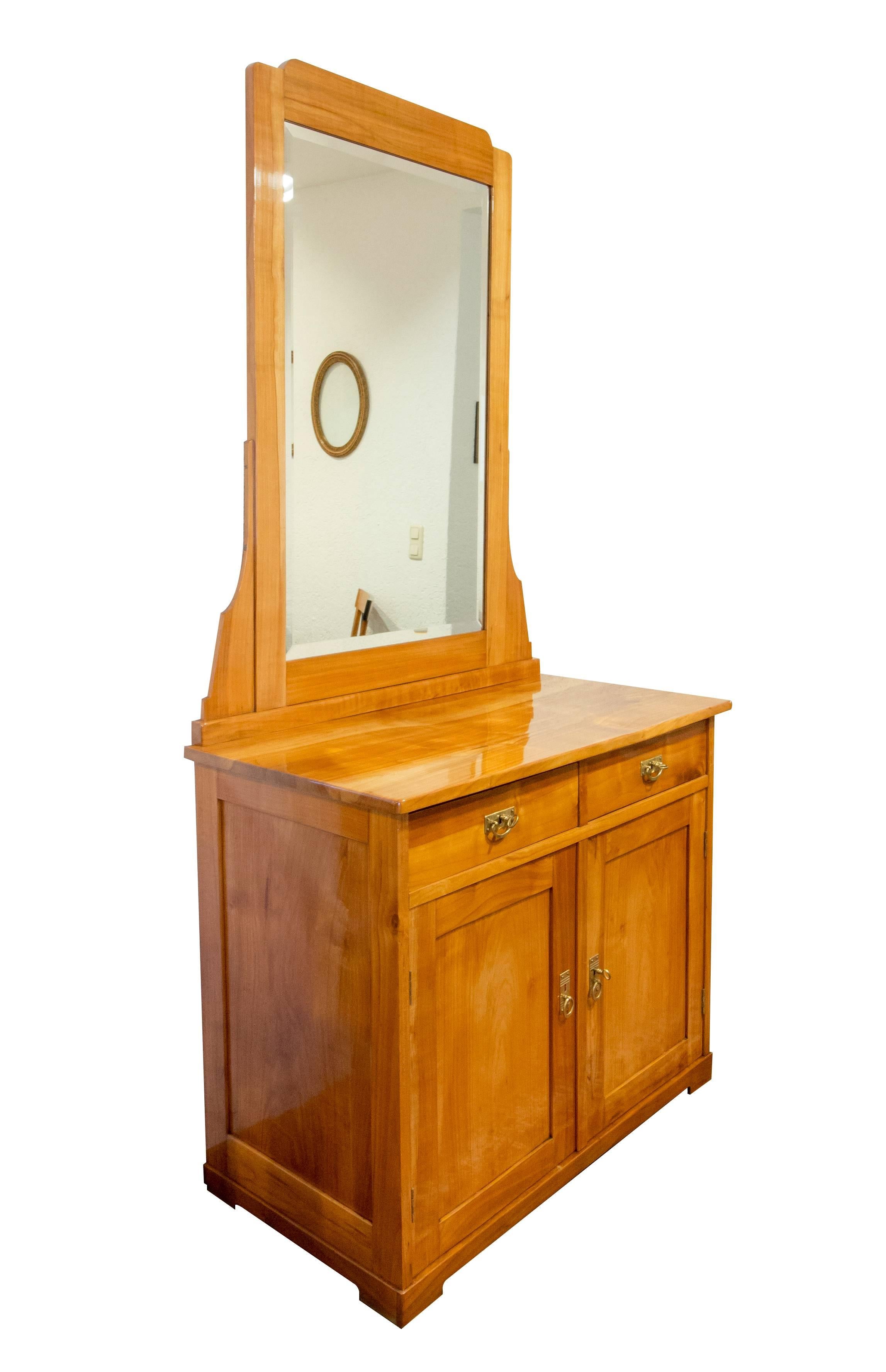 Jugendstil-Schrank aus Kirschbaumholz mit Spiegel oder Waschtischschrank (Art nouveau) im Angebot