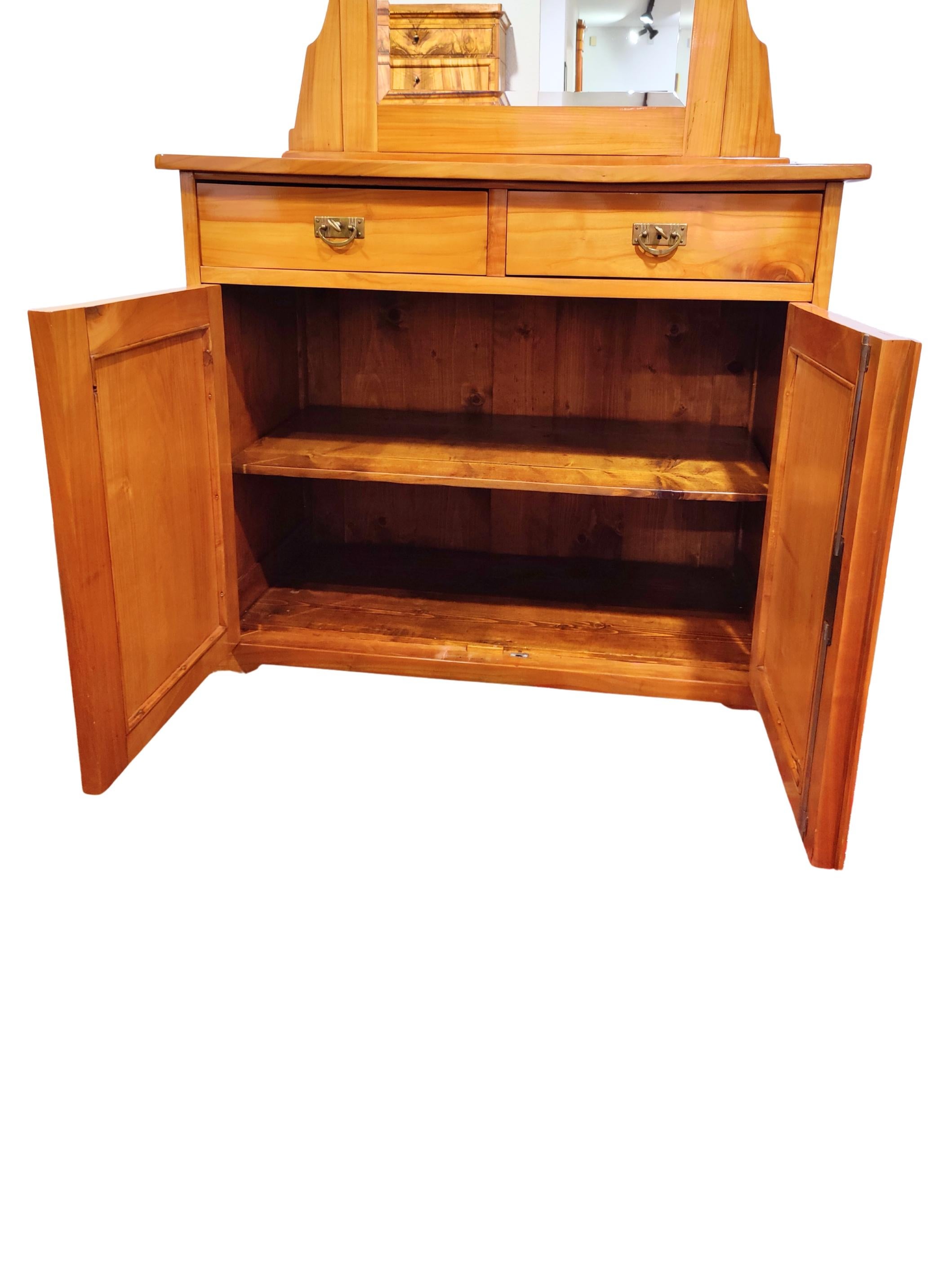 Polished Large Art Nouveau Cherrywood Cabinet with Facetted Mirror, circa 1905 For Sale