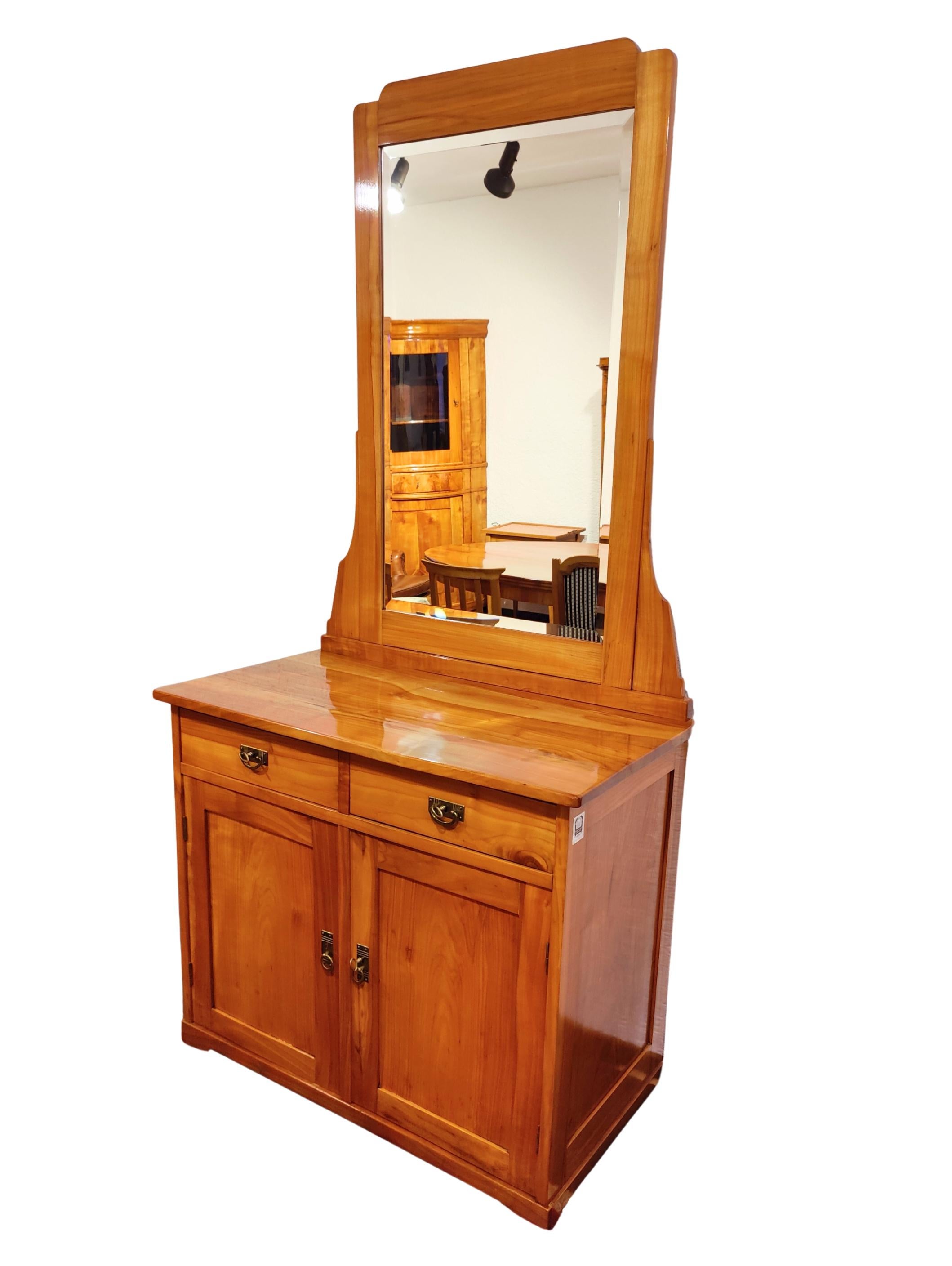 Large Art Nouveau Cherrywood Cabinet with Facetted Mirror, circa 1905 For Sale 1