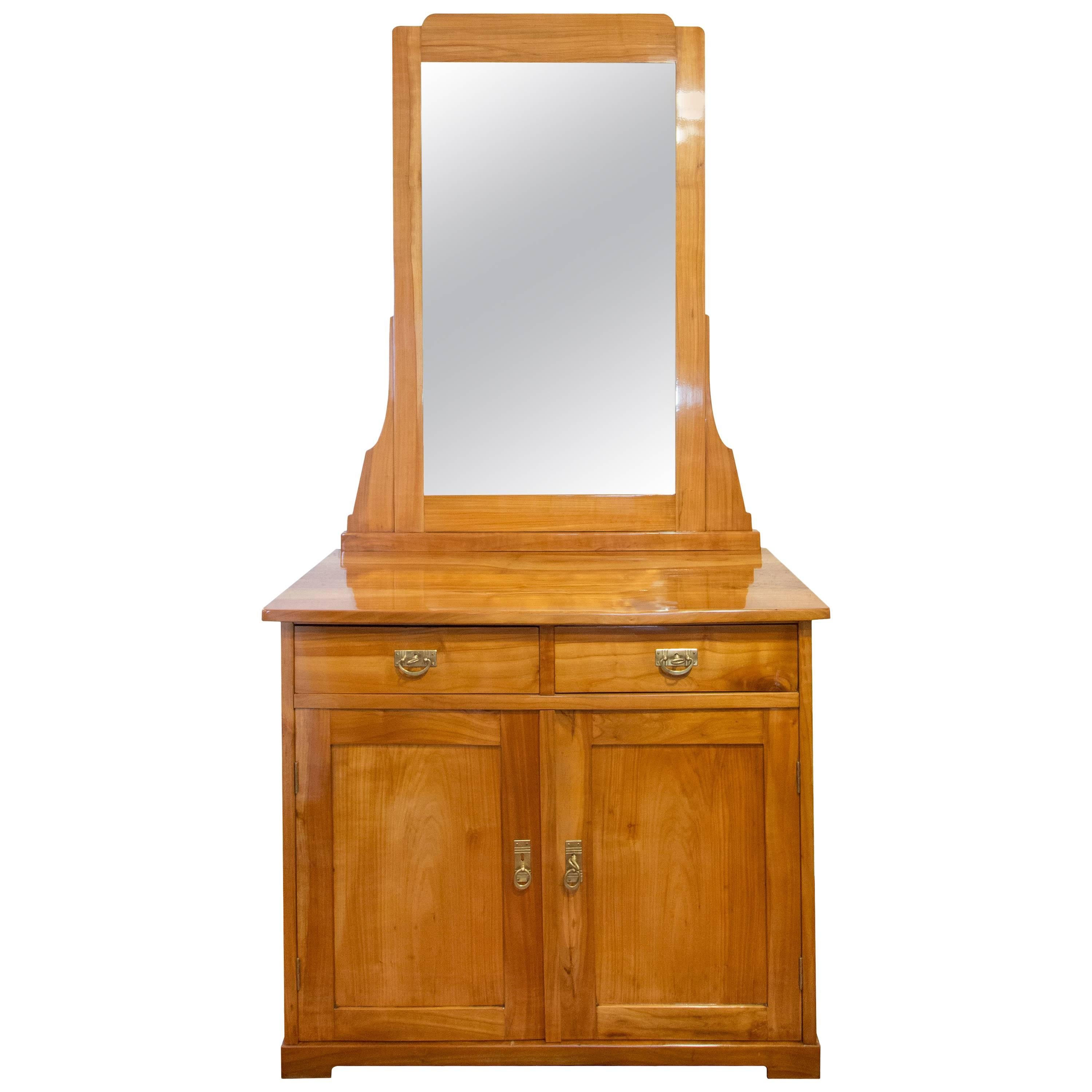 Art Nouveau Cherry Cabinet with Mirror or Vanity Cabinet