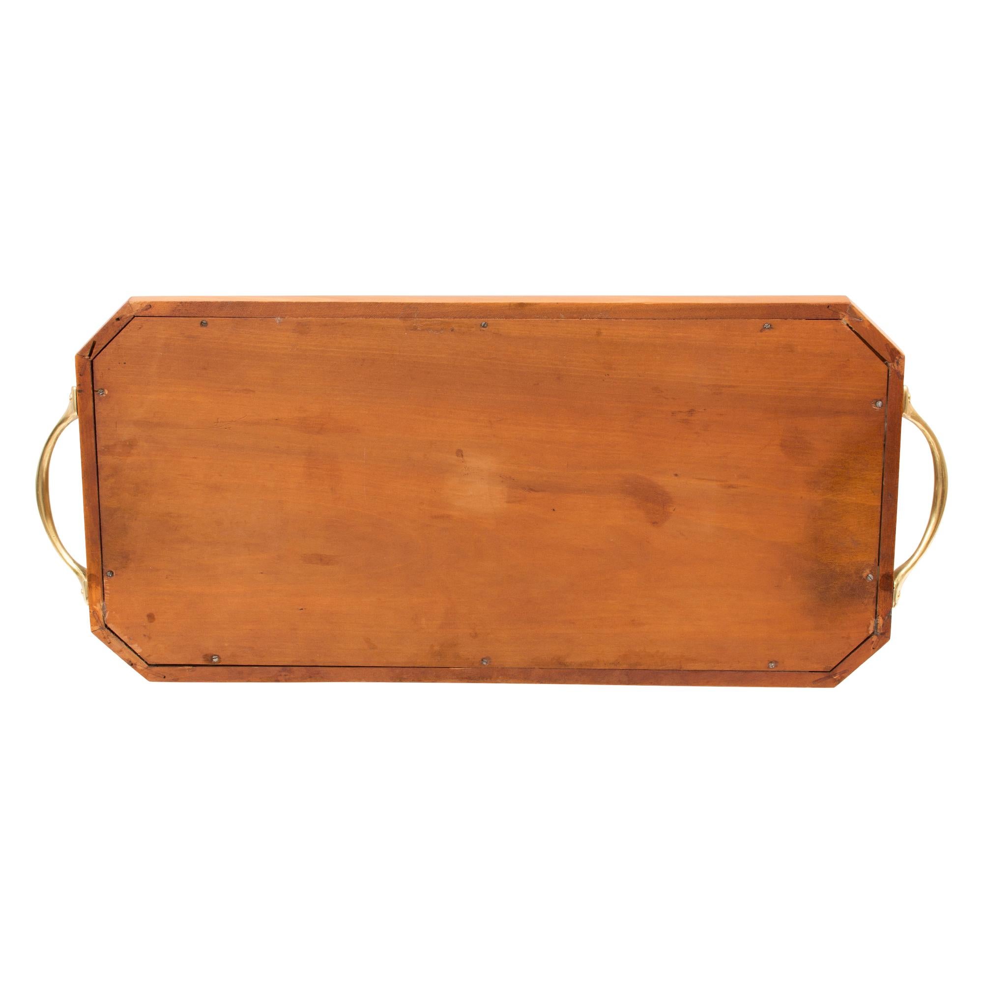 German Art Nouveau Cherrywood / Brass Tray For Sale