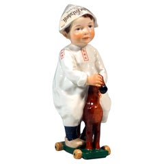 Art Nouveau Child Figurine, Hentschelkind, Boy Riding A Wooden Horse, circa 1906