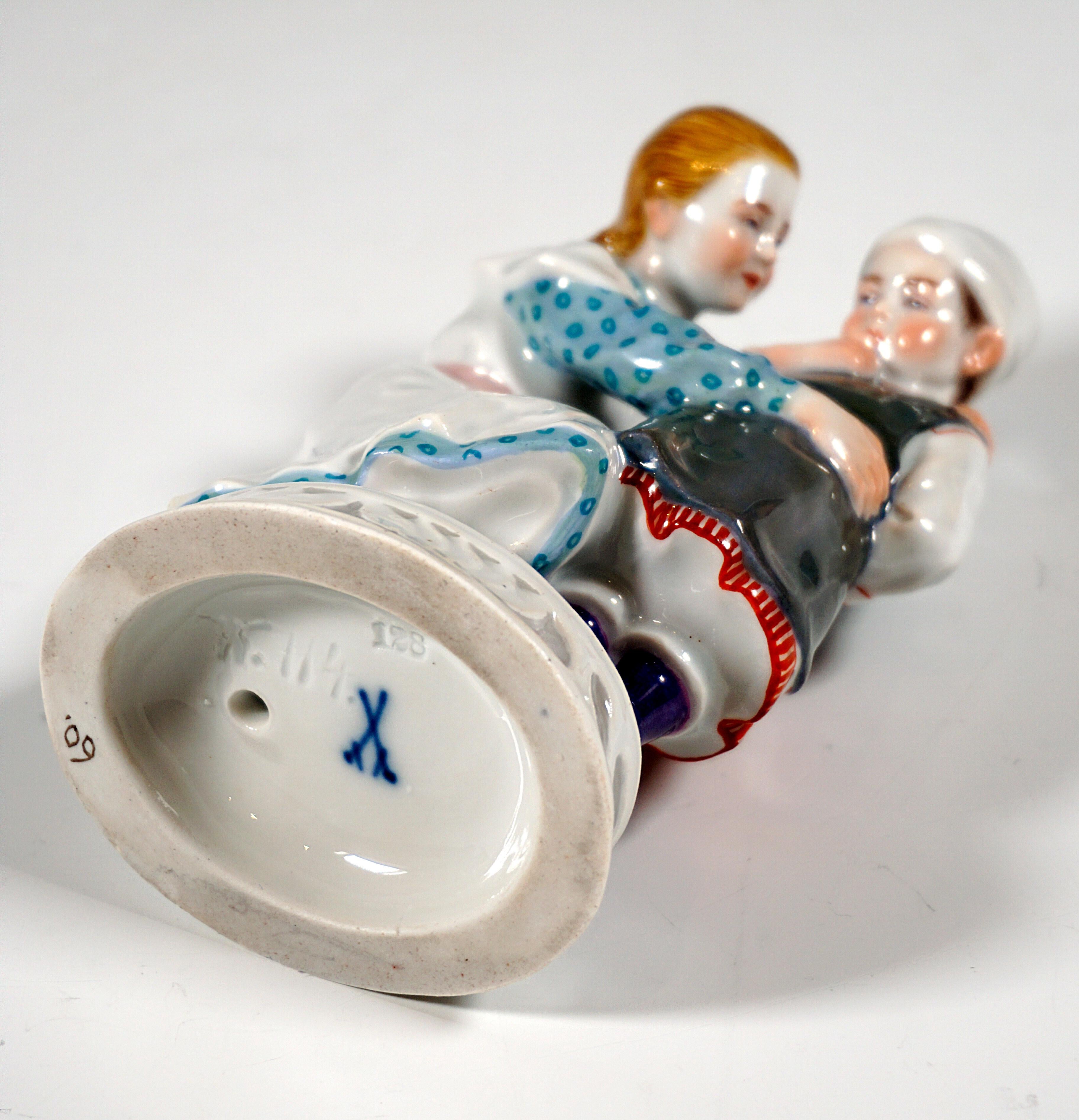 Hand-Crafted Art Nouveau Children Group 'Girl with Child', A. Koenig, Meissen Germany, c 1905 For Sale