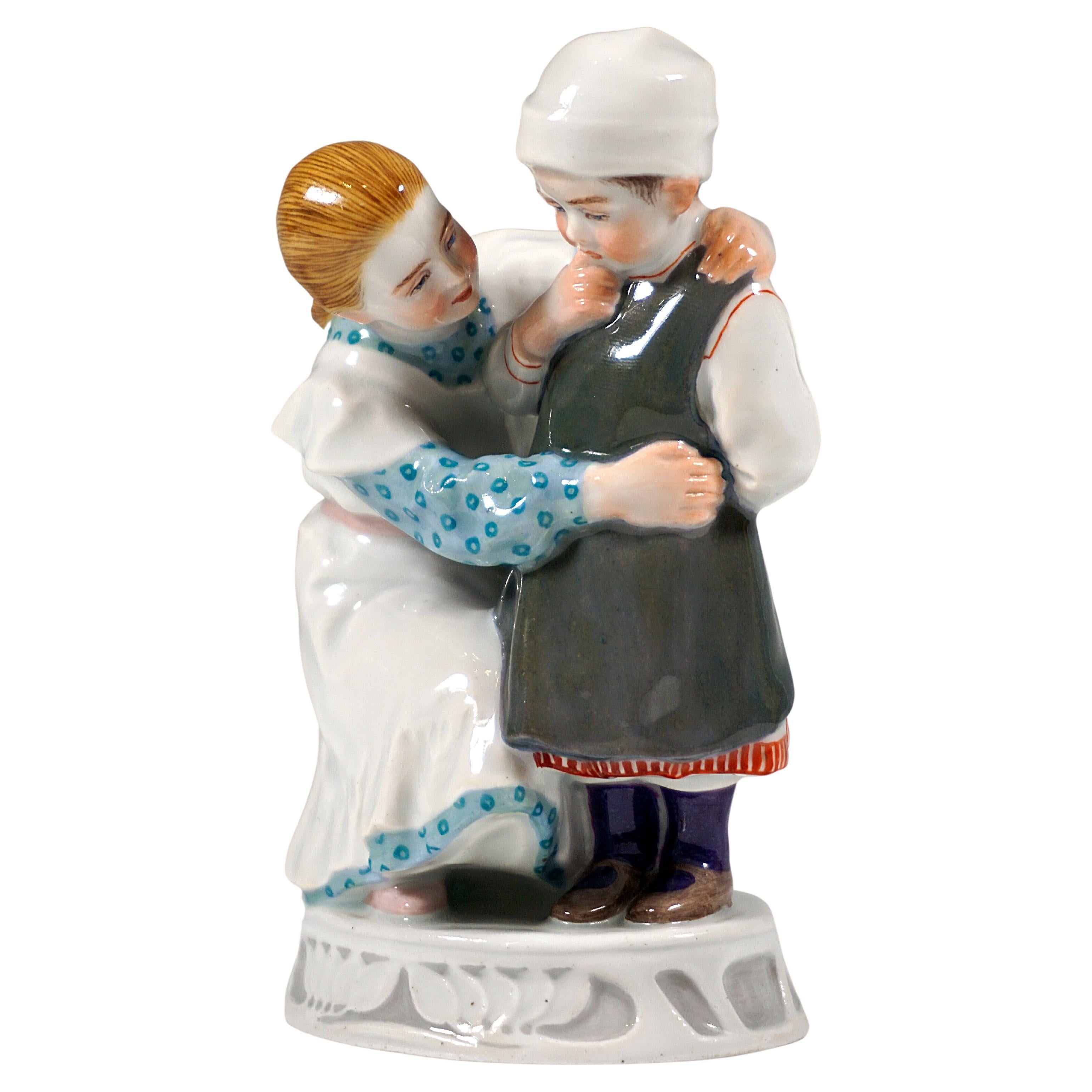 Art Nouveau Children Group 'Girl with Child', A. Koenig, Meissen Germany, c 1905 For Sale