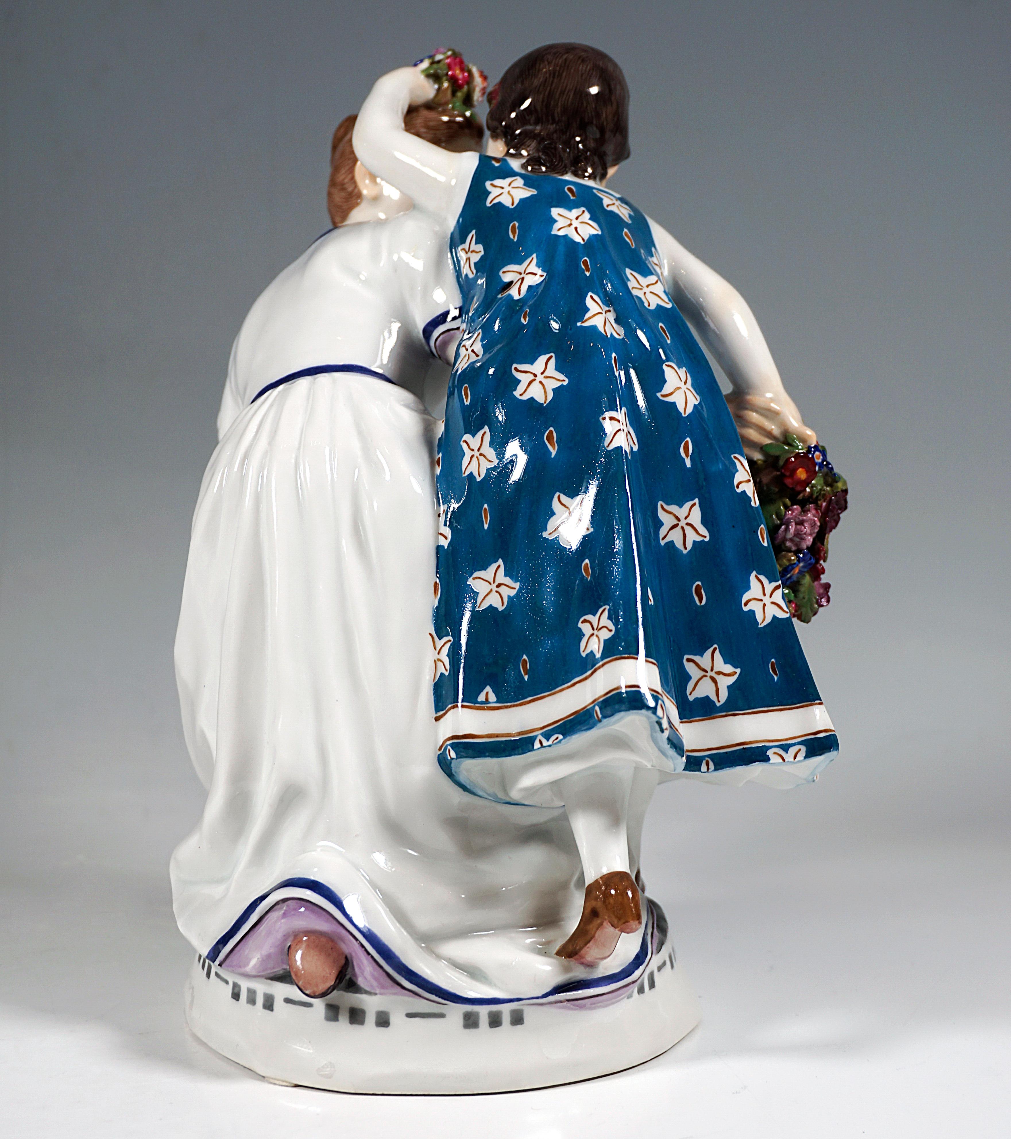 Hand-Painted Art Nouveau Children Group 'Girl With Child', T. Eichler, Meissen Germany, 1905 For Sale