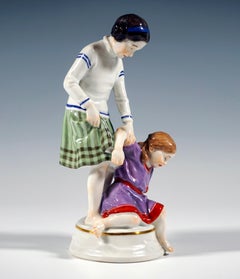 Art Nouveau Children Group 'Two Girls', by A. Koenig, Meissen Germany, ca 1940