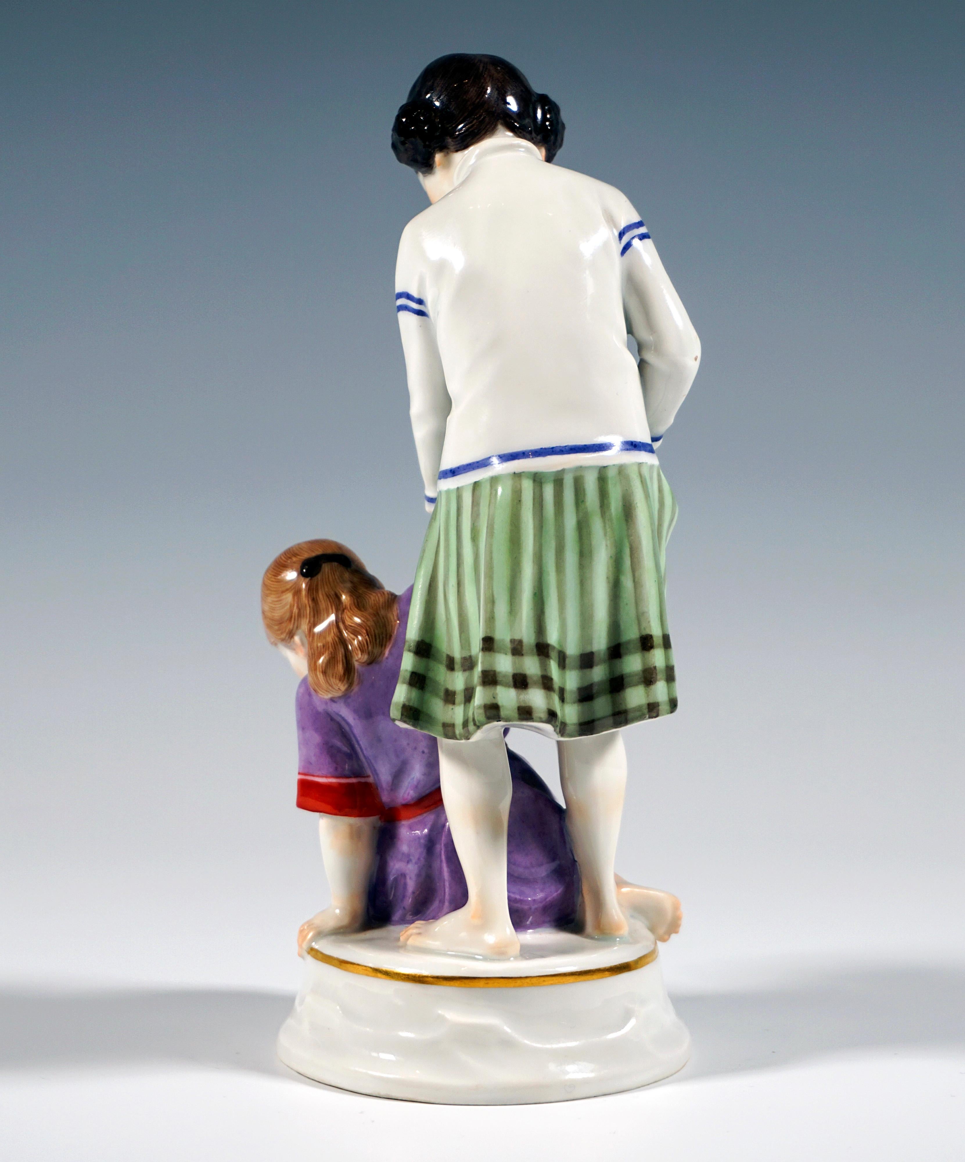 Hand-Crafted Art Nouveau Children Group 'Two Girls', by A. Koenig, Meissen Germany, ca 1940 For Sale
