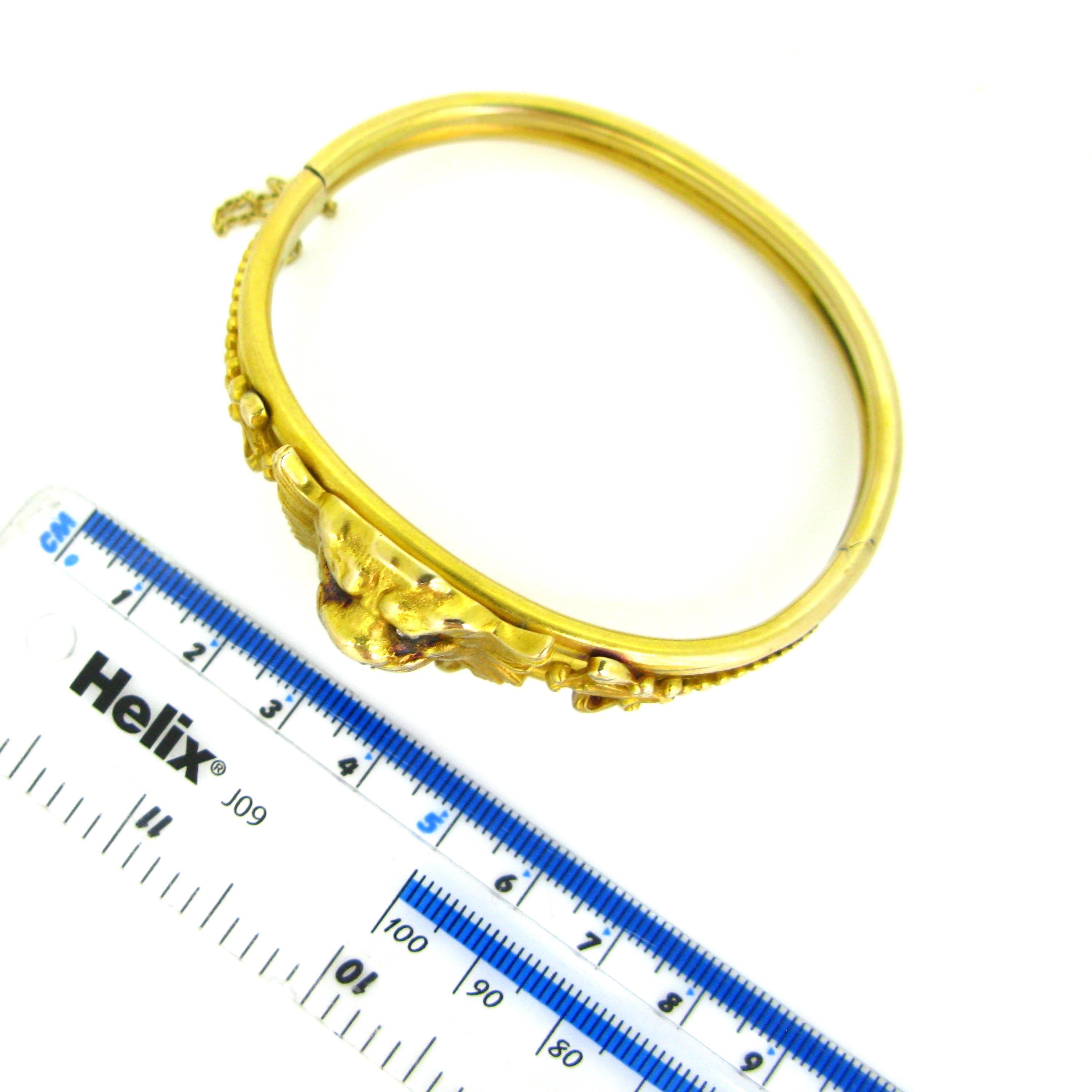 Old Mine Cut Art Nouveau Chimera Lion Diamonds Yellow Gold Bangle Bracelet