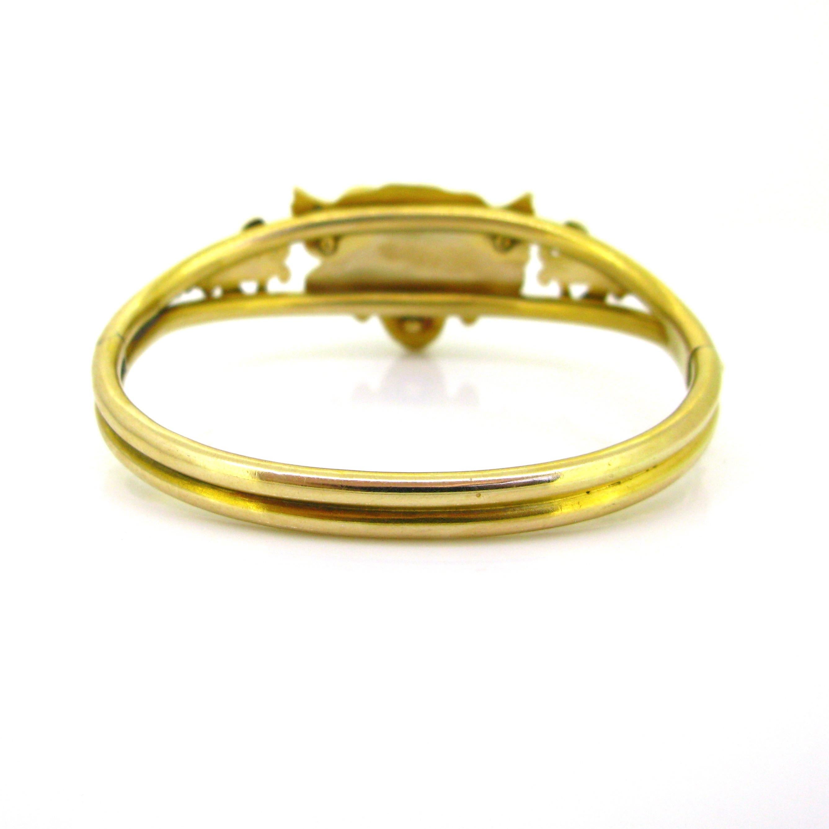 Art Nouveau Chimera Lion Diamonds Yellow Gold Bangle Bracelet 1