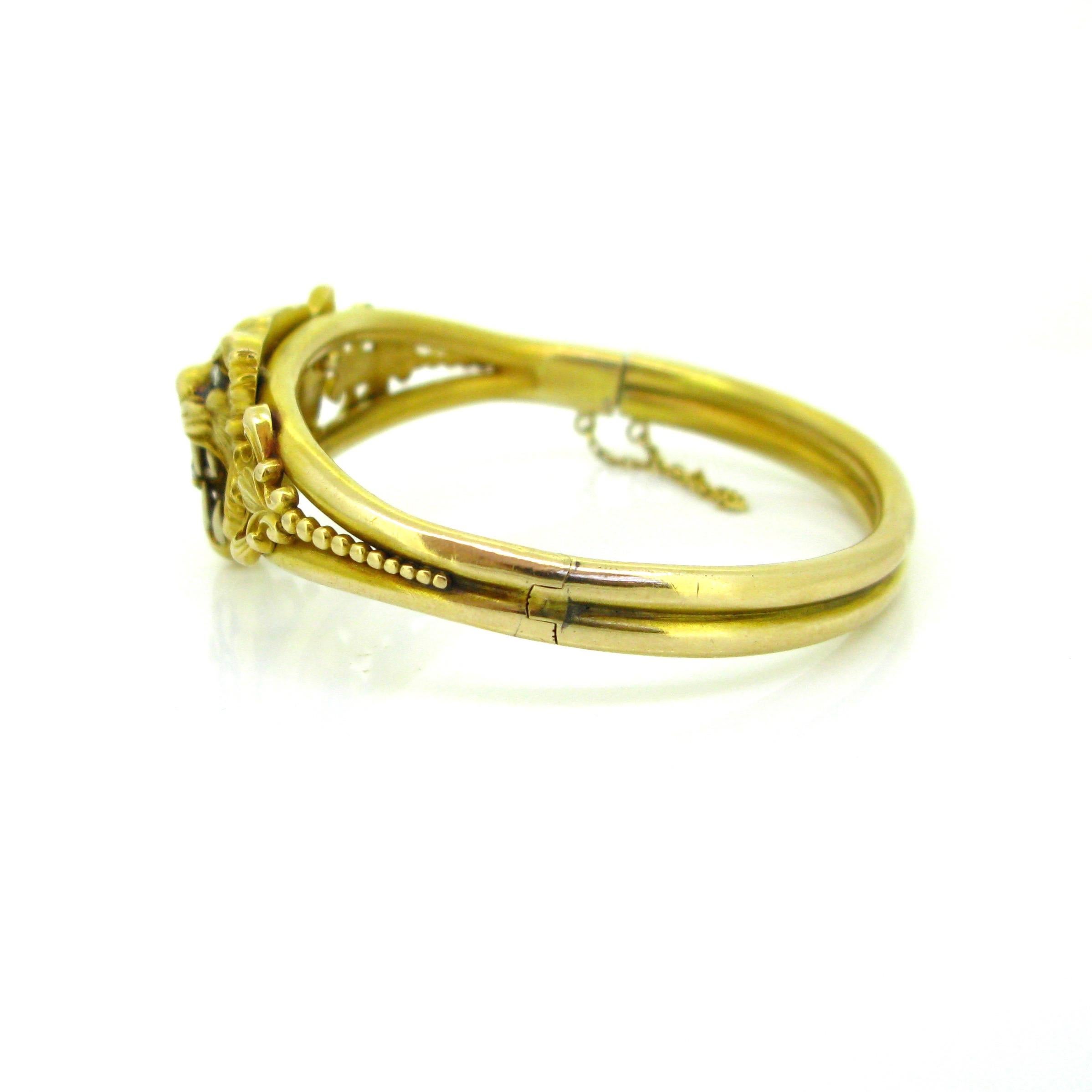 Art Nouveau Chimera Lion Diamonds Yellow Gold Bangle Bracelet 2