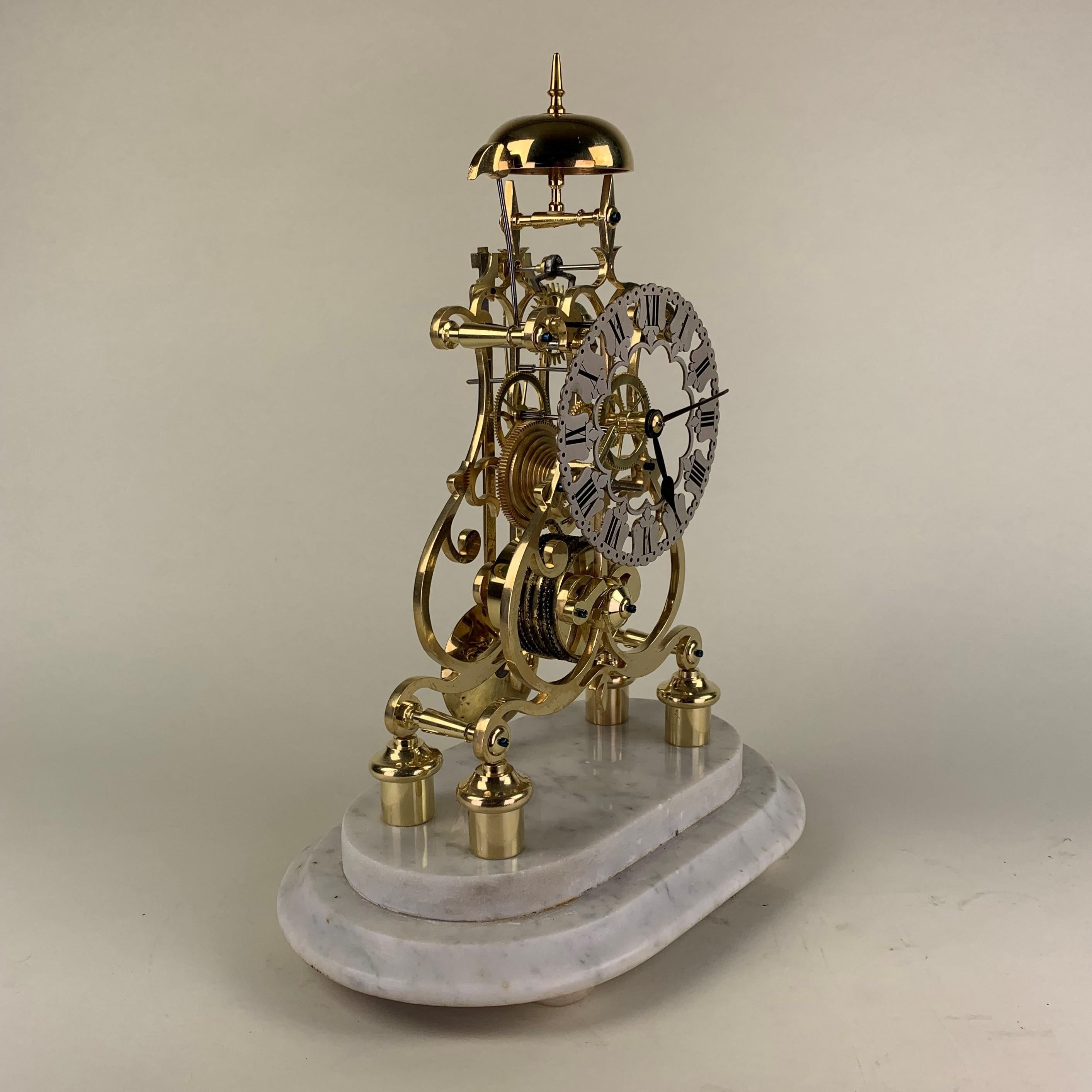 Brass Art Nouveau Chiming Skeleton Clock