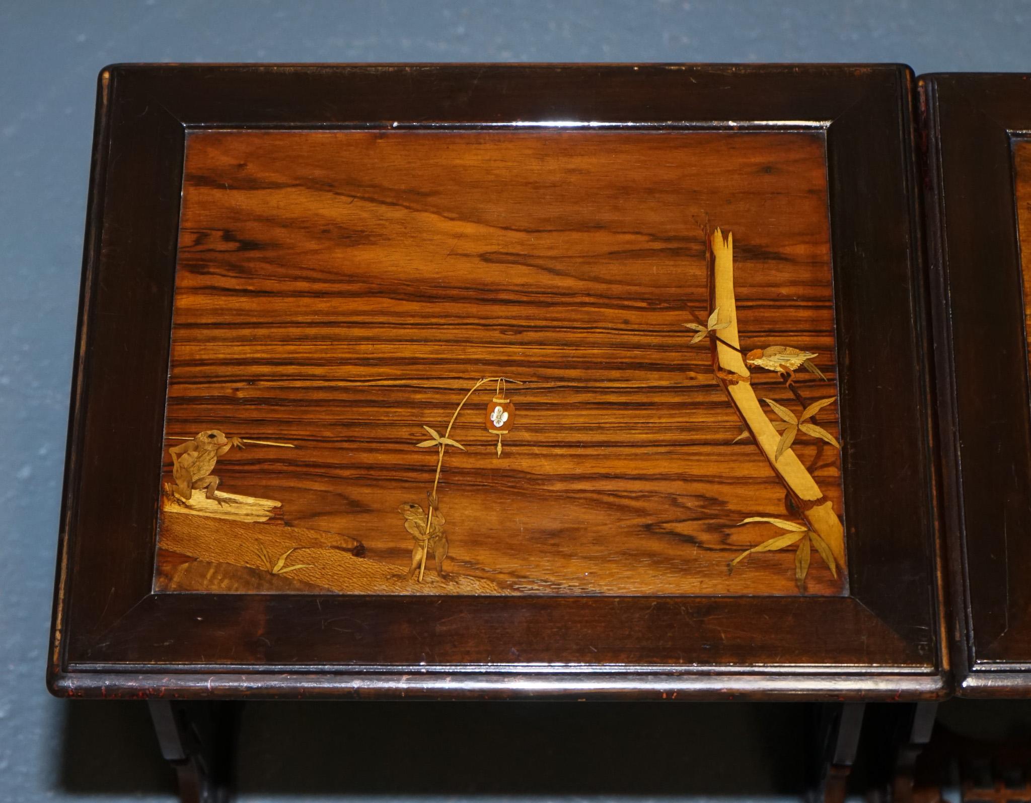 ART NOUVEAU CHINESE EXPORT NESTiNG TABLES PIERCED FRETWORK BONE & ABALONE C 1900 For Sale 2