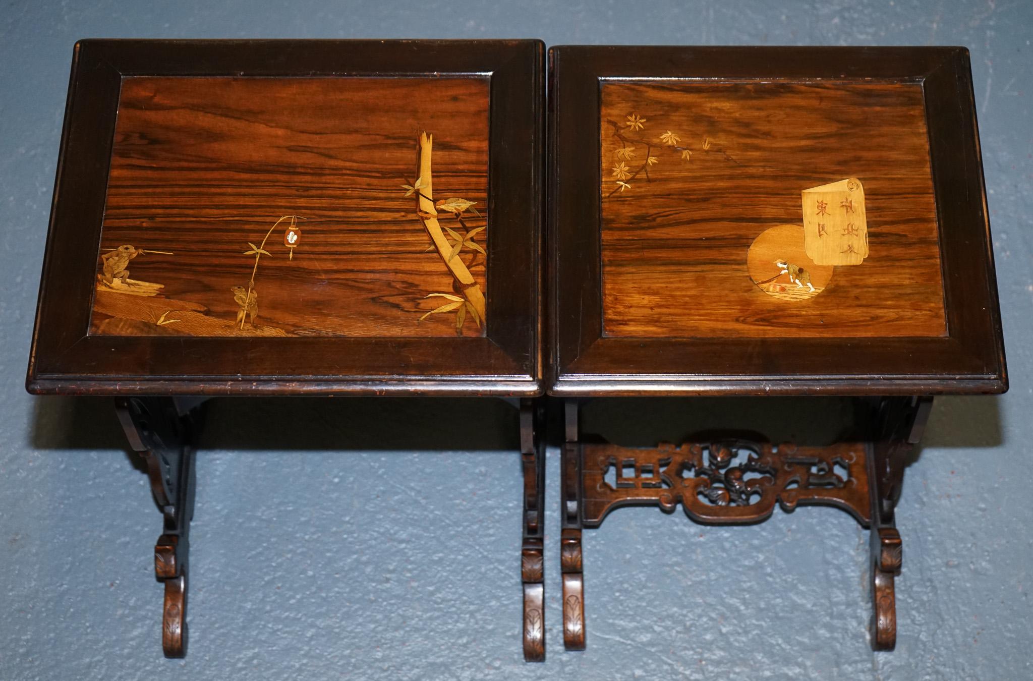 ART NOUVEAU CHINESE EXPORT NESTiNG TABLES PIERCED FRETWORK BONE & ABALONE C 1900 For Sale 6