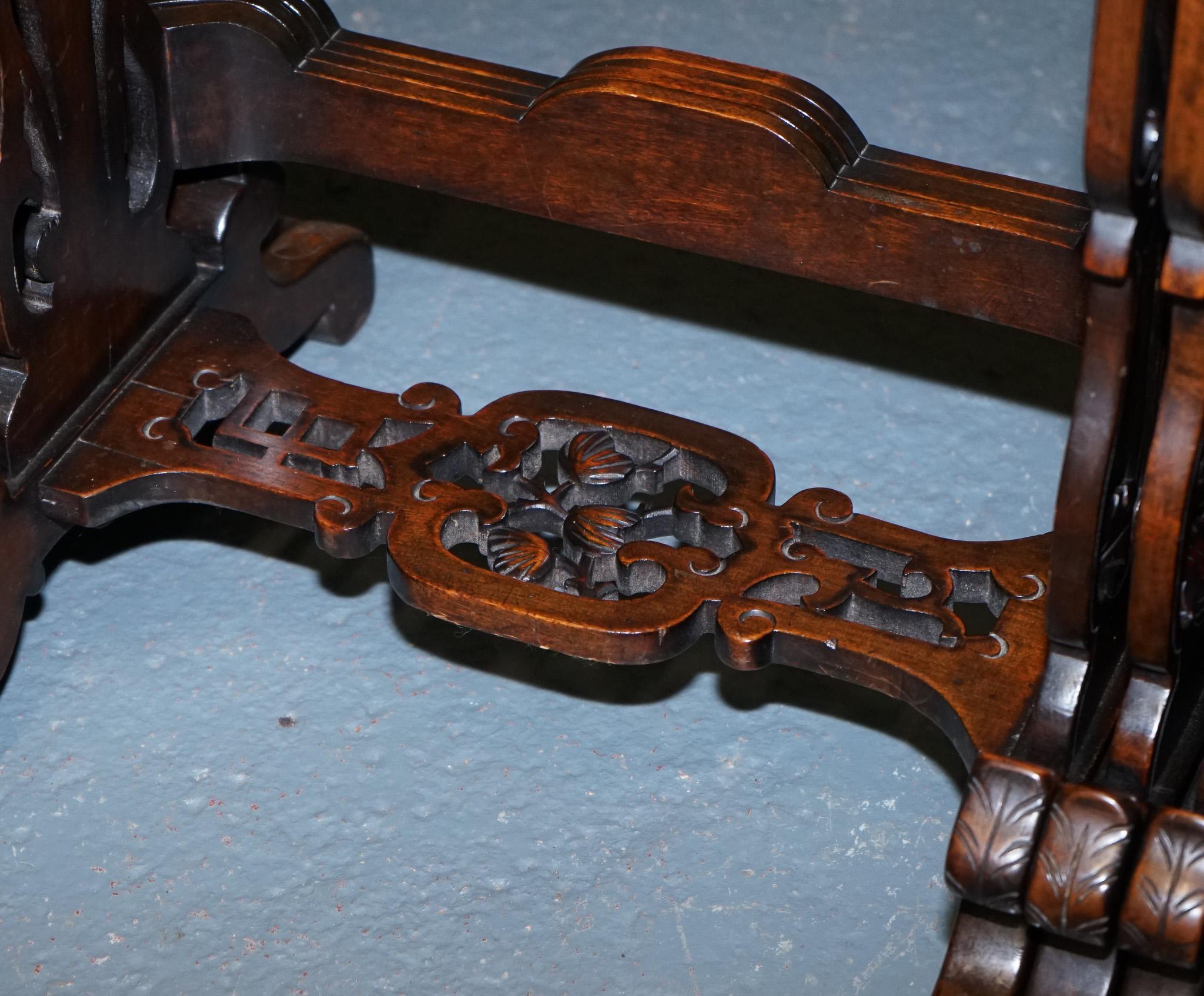 Hand-Crafted ART NOUVEAU CHINESE EXPORT NESTiNG TABLES PIERCED FRETWORK BONE & ABALONE C 1900 For Sale