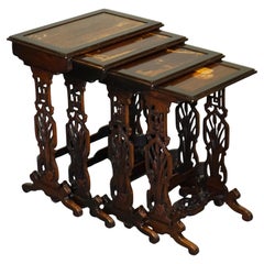 ART NOUVEAU CHINESE EXPORT NESTiNG TABLES PIERCED FRETWORK BONE & ABALONE C 1900