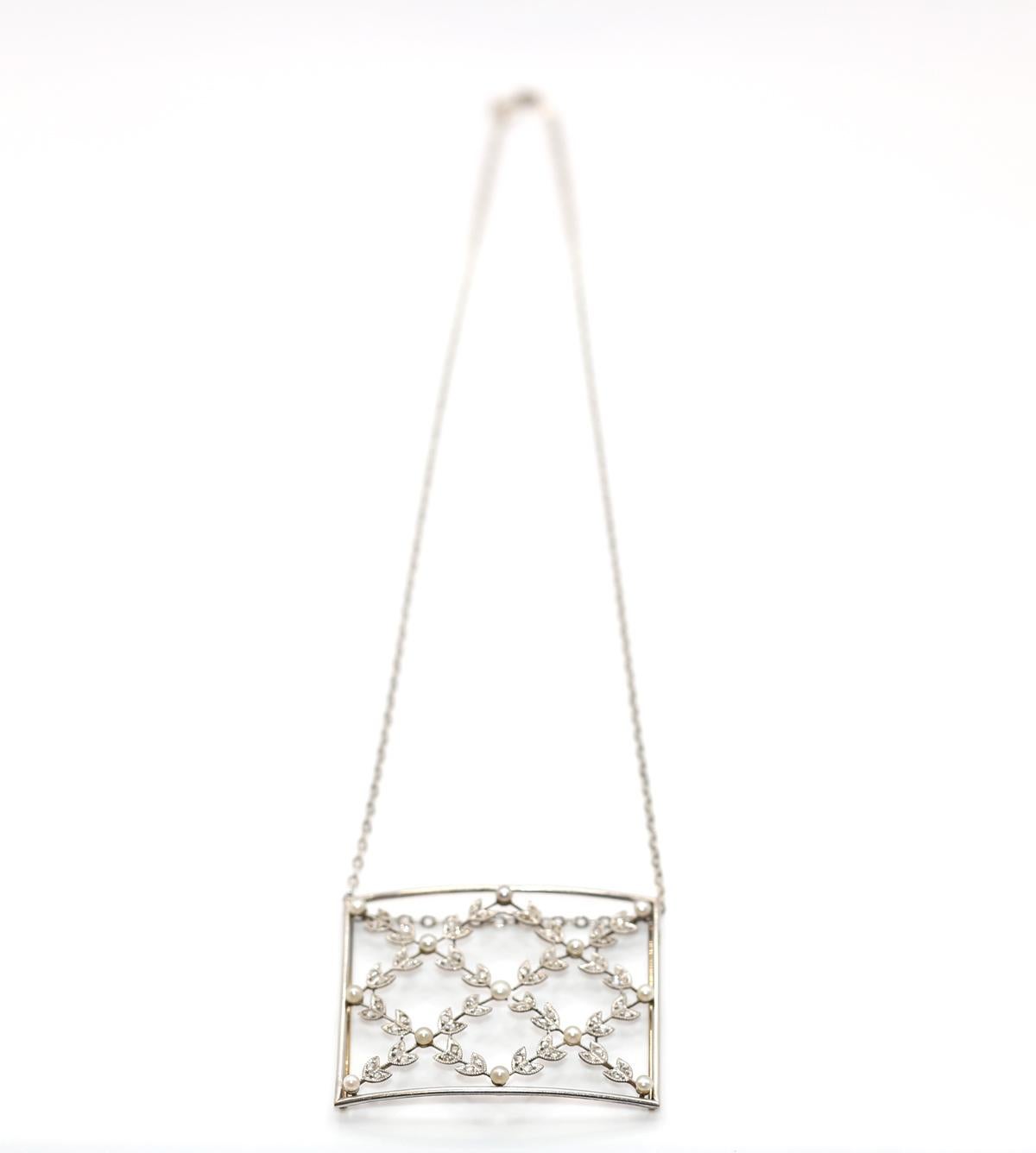 Ciondolo a girocollo Art Nouveau Perle naturali Diamanti Mine, 1925 in vendita 9