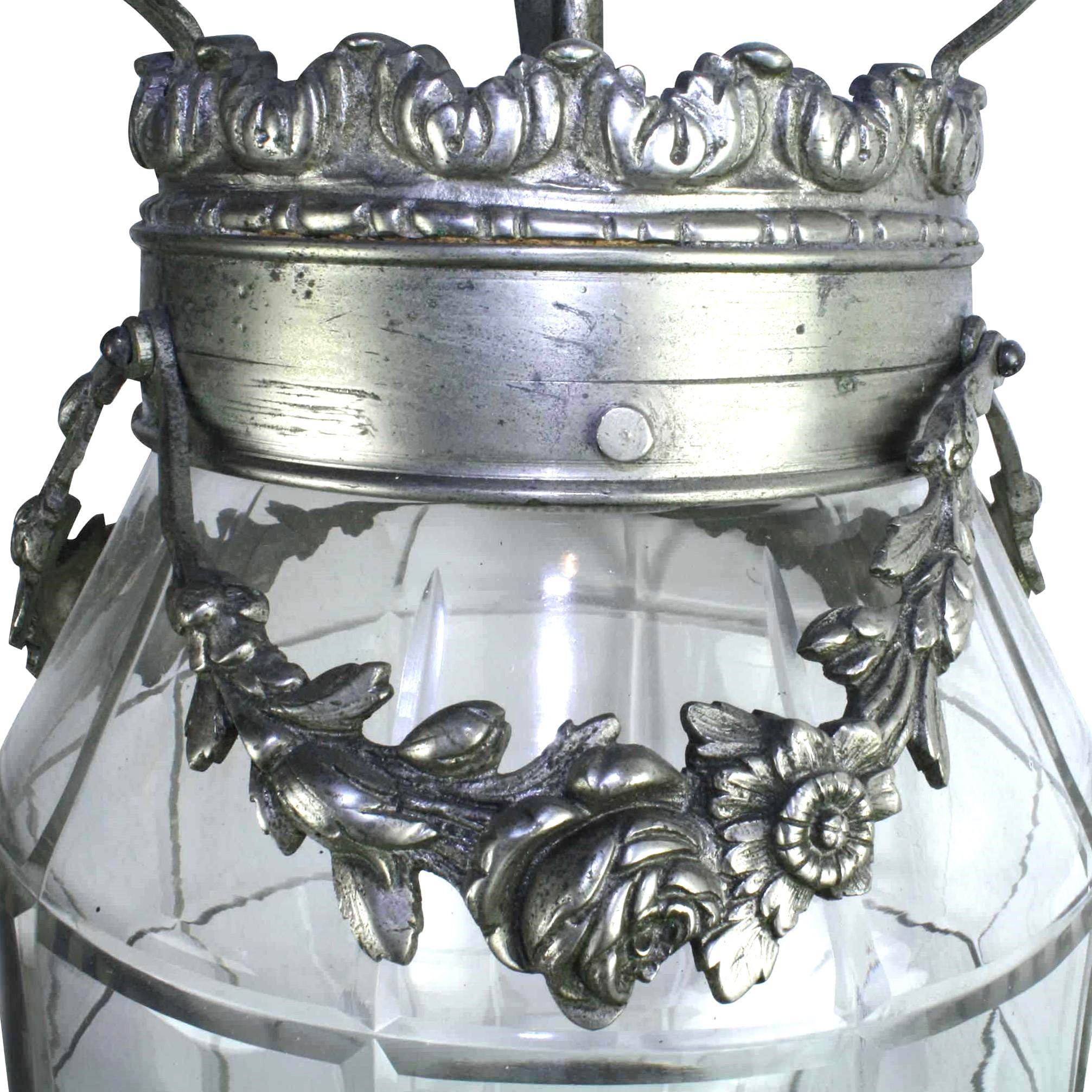 Farol Colgante Art Nouveau de Bronce Cromado y Cristal Europeo en venta