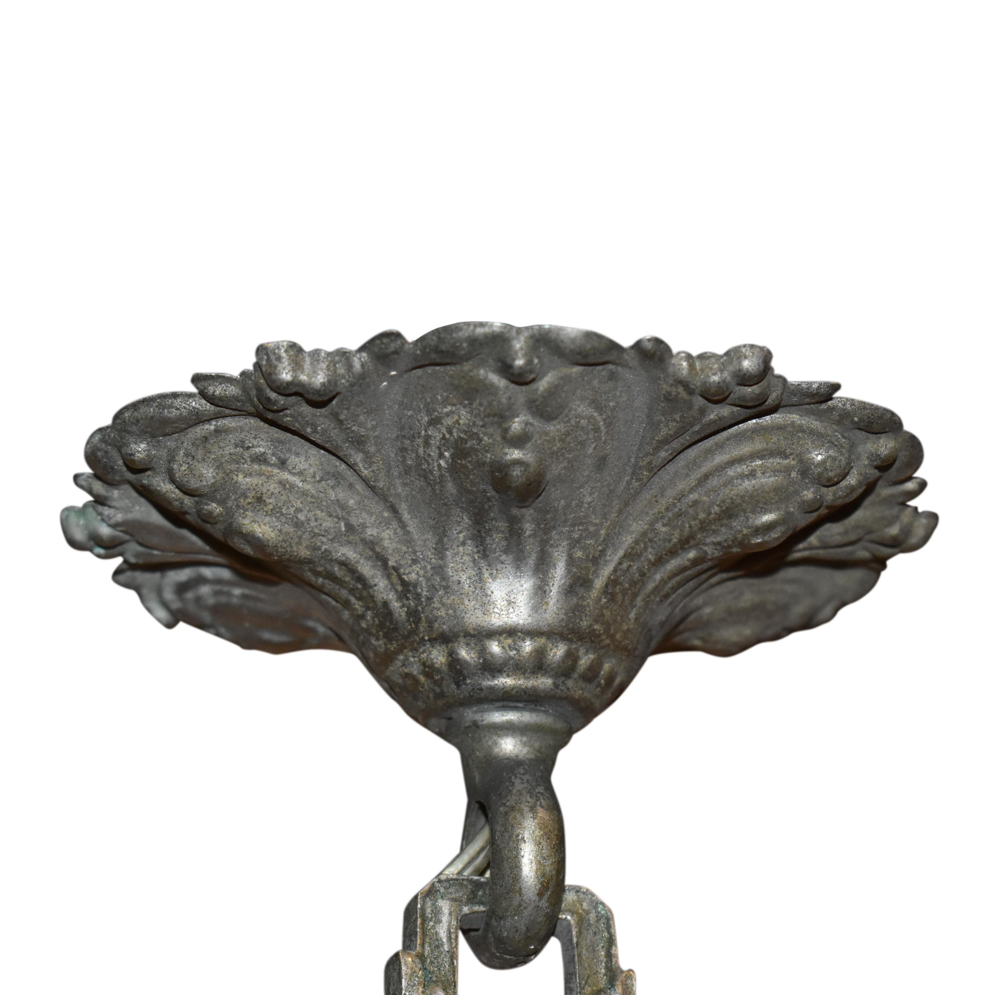 Farol Colgante Art Nouveau de Bronce Cromado y Cristal en venta 1