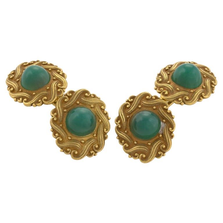 Pendentif Ancien Art Nouveau Autrichien En Argent Sterling Avec Chrysoprase Verte (année 1900)