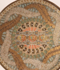 Art Nouveau Cigar Bands Decorated Glass Round Tray, Belgium, 1900