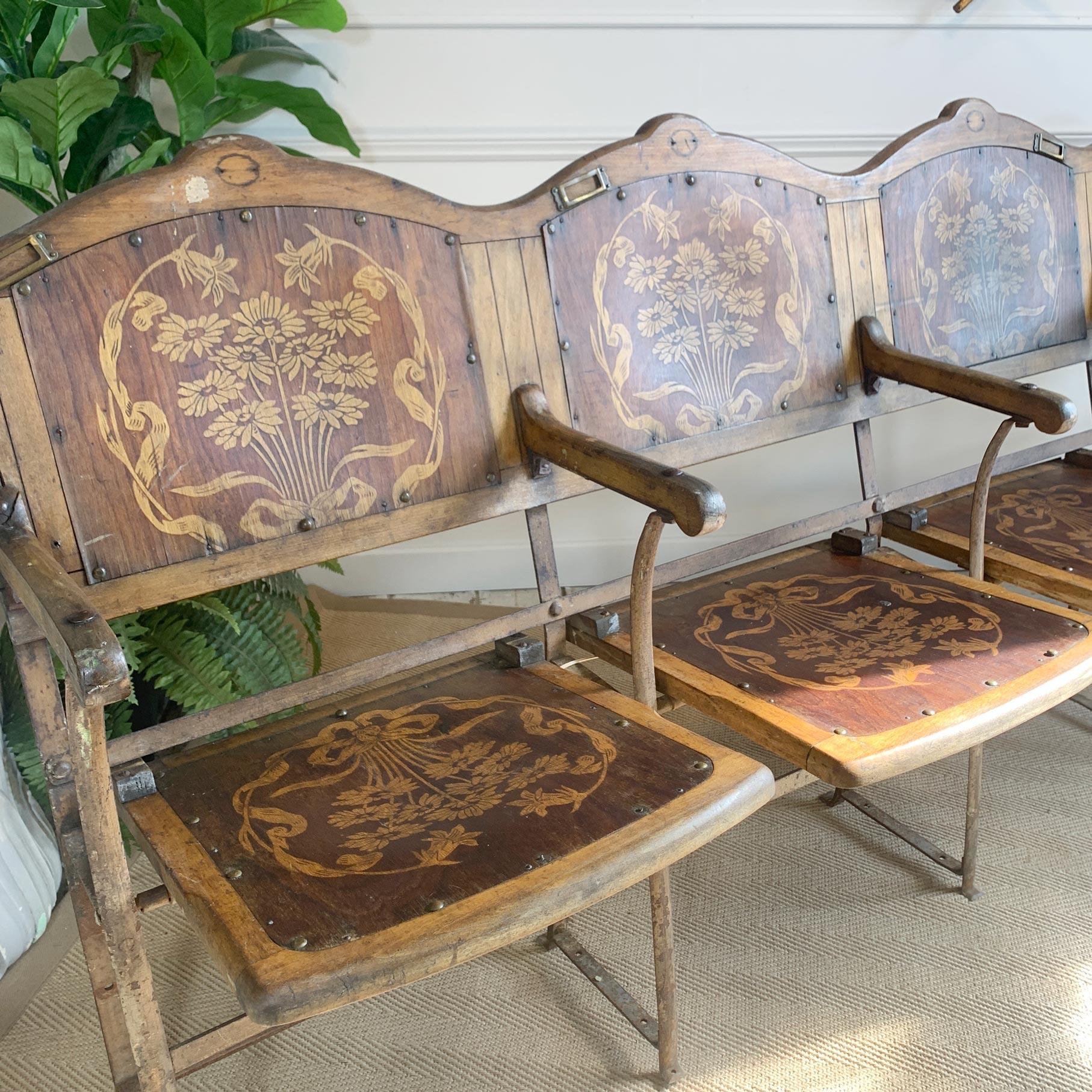 Wood Art Nouveau Cinema Theatre Seats, circa 1910