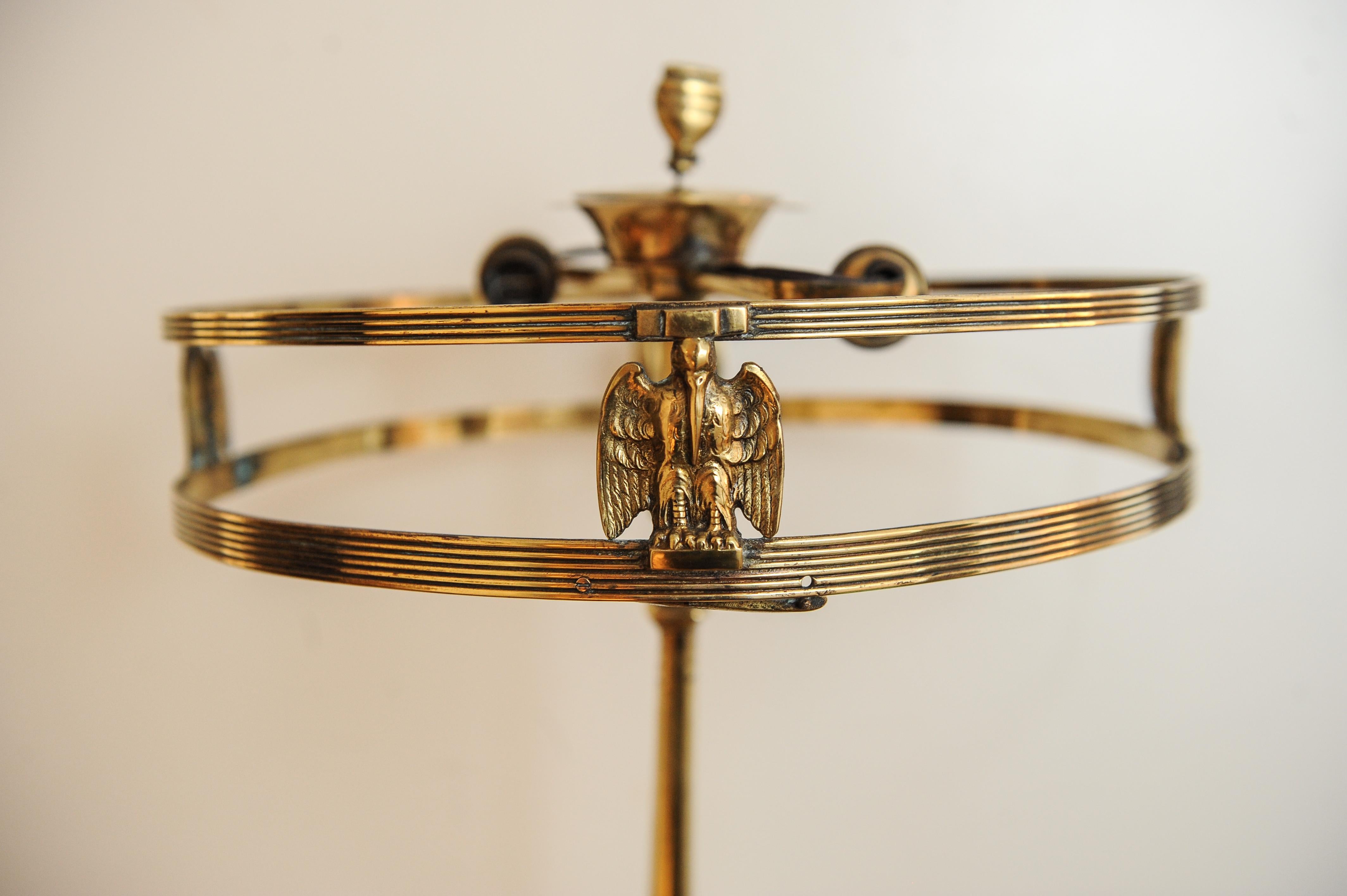 Hand-Crafted Art Nouveau circa 1930 Stiffel Brass Desk, Table Lamp With American Bald Eagles For Sale