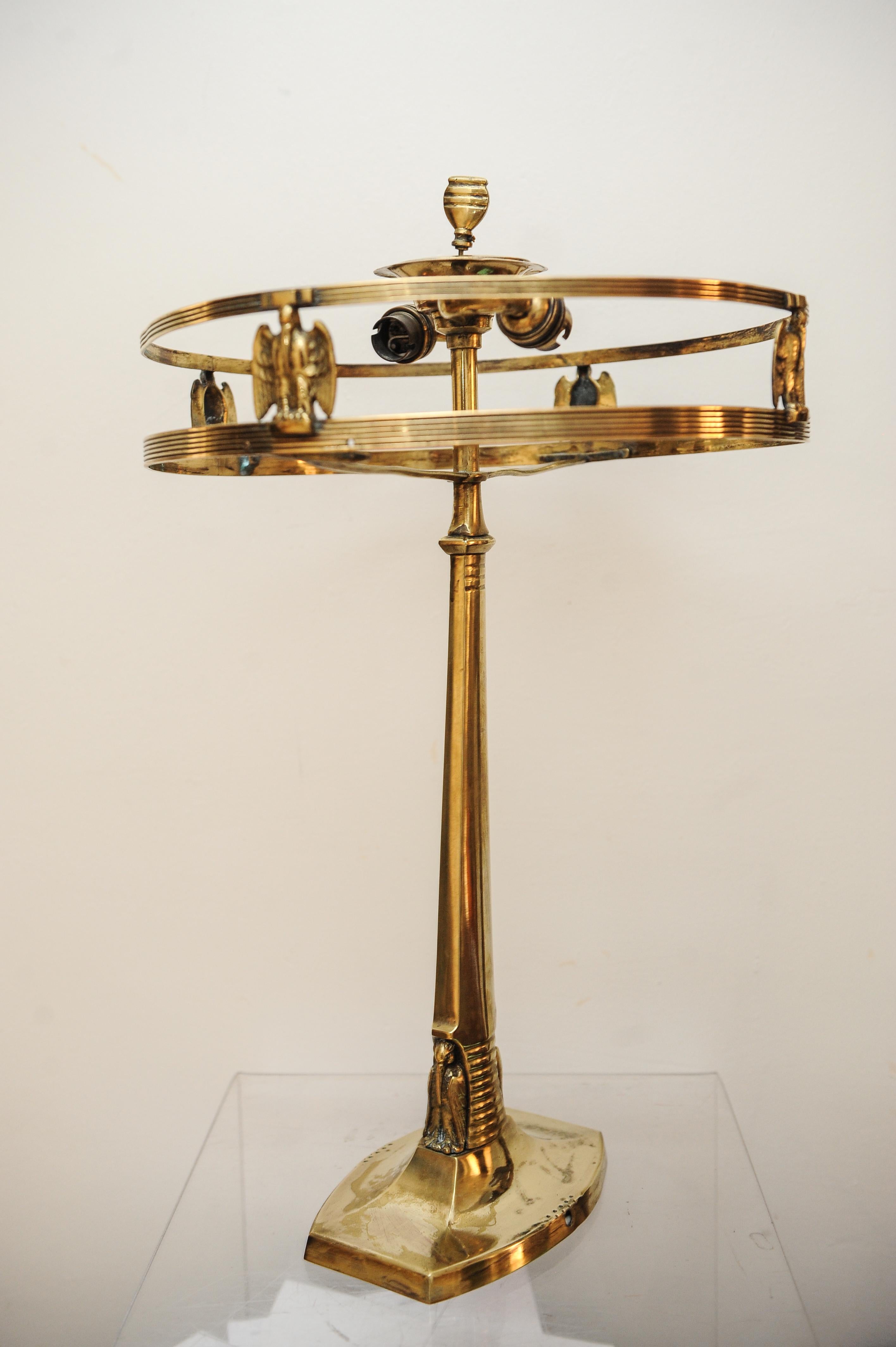 Art Nouveau circa 1930 Stiffel Brass Desk, Table Lamp With American Bald Eagles For Sale 1