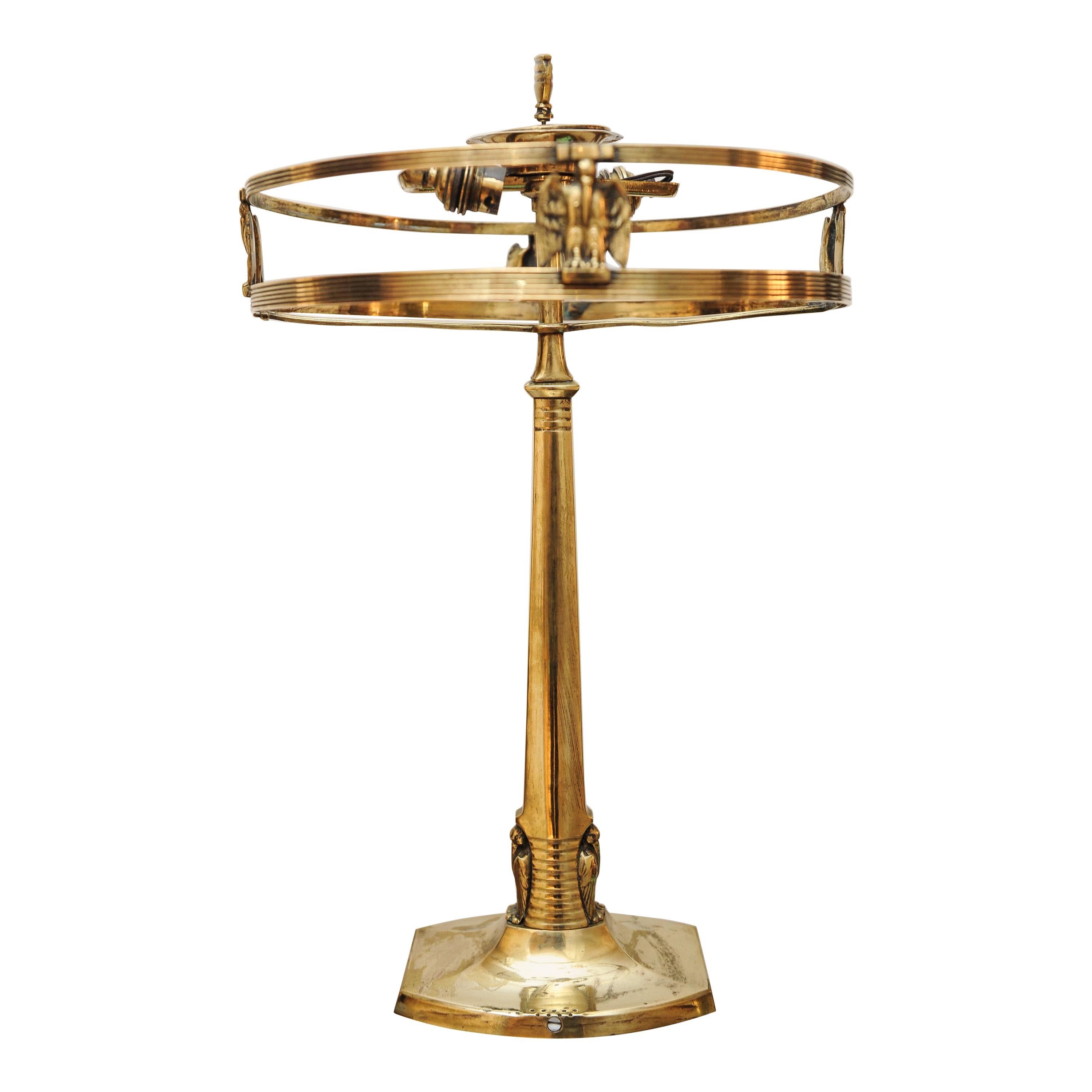 Art Nouveau circa 1930 Stiffel Brass Desk, Table Lamp With American Bald Eagles For Sale