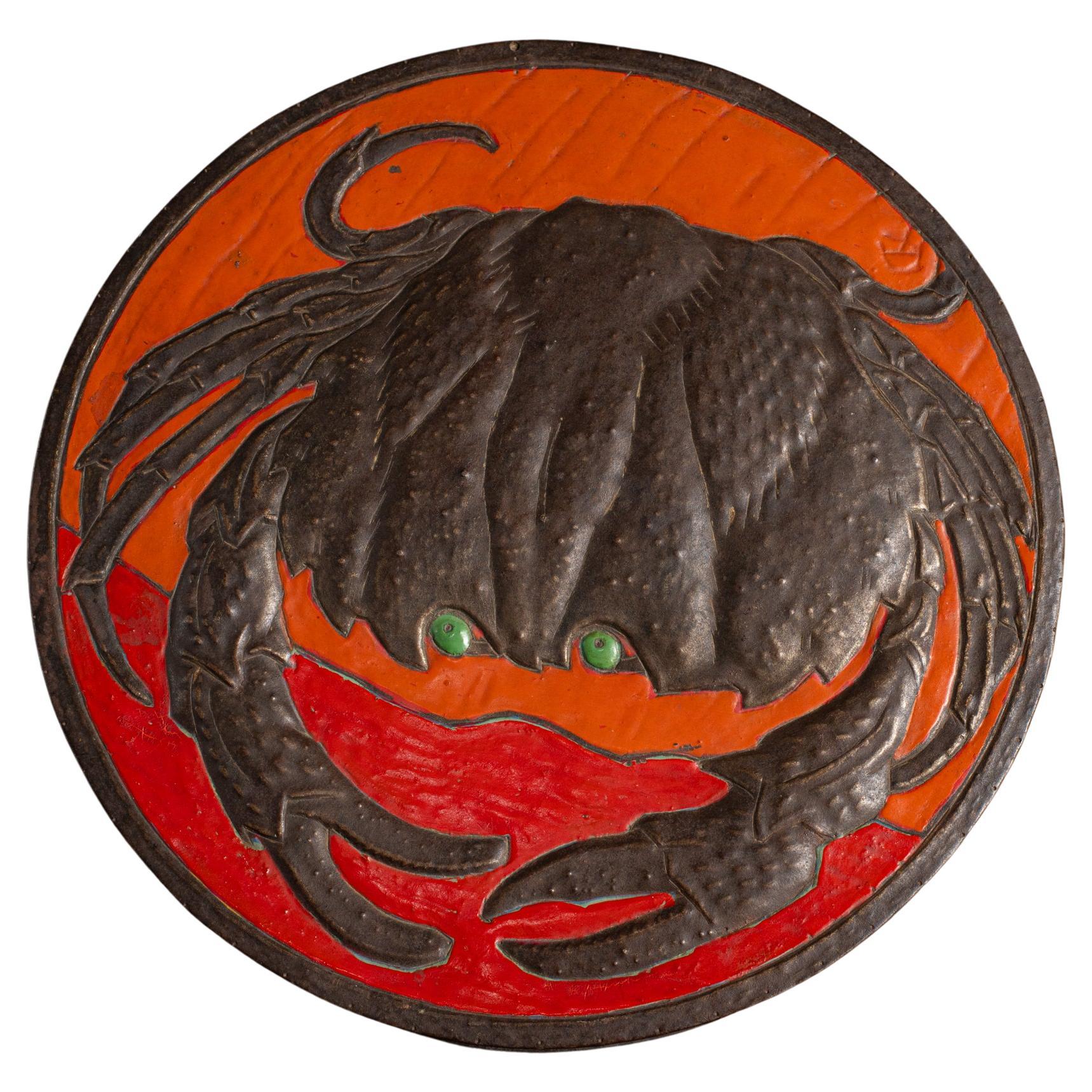 Art Nouveau Circular Repoussé Box with Crab by Alfred Daguet For Sale