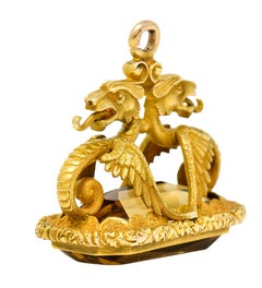 Pendentif breloque en or jaune 18 carats avec pendentif en forme de dragon serpent en citrine Art Nouveau