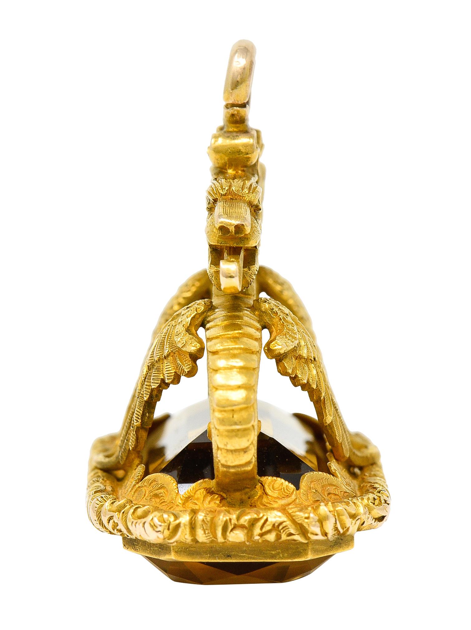 Jugendstil Citrin 18 Karat Gelbgold Schlangendrachen-Anhänger Charme (Art nouveau)