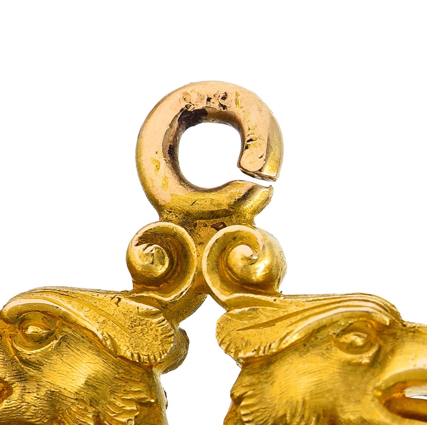 Women's or Men's Art Nouveau Citrine 18 Karat Yellow Gold Serpent Dragon Fob Pendant Charm For Sale