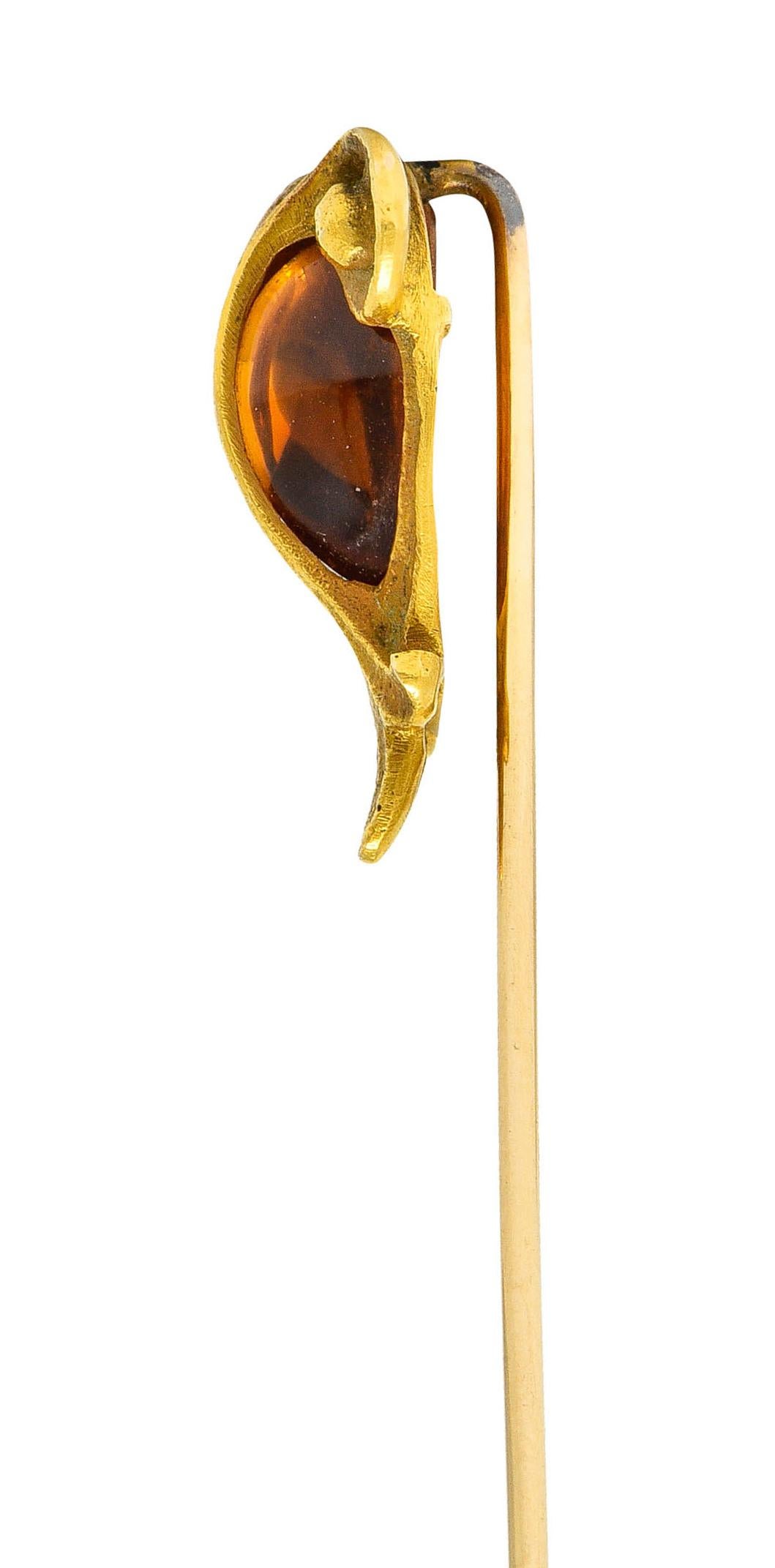 Art Nouveau Citrine Cabochon 18 Karat Gold Hellenistic Stickpin In Excellent Condition In Philadelphia, PA