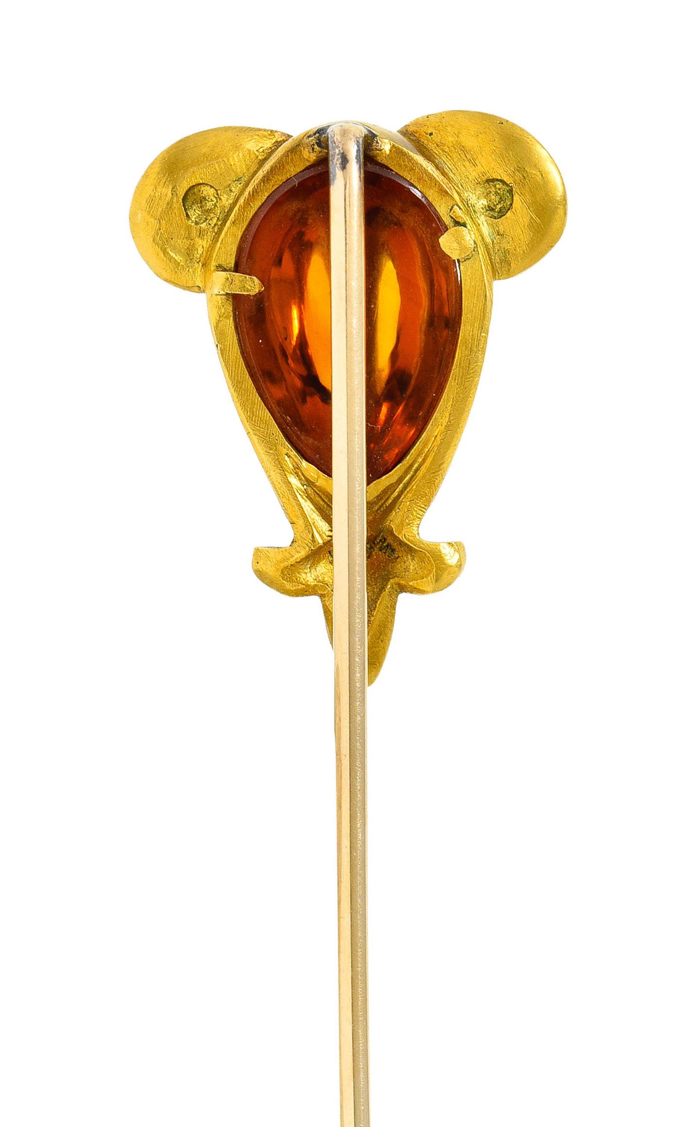 Women's or Men's Art Nouveau Citrine Cabochon 18 Karat Gold Hellenistic Stickpin