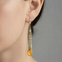 Jugendstil Citrin Tropfen Ohrringe Silber, Gold