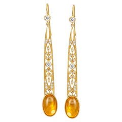 Jugendstil Citrin Tropfen Ohrringe Silber, Gold