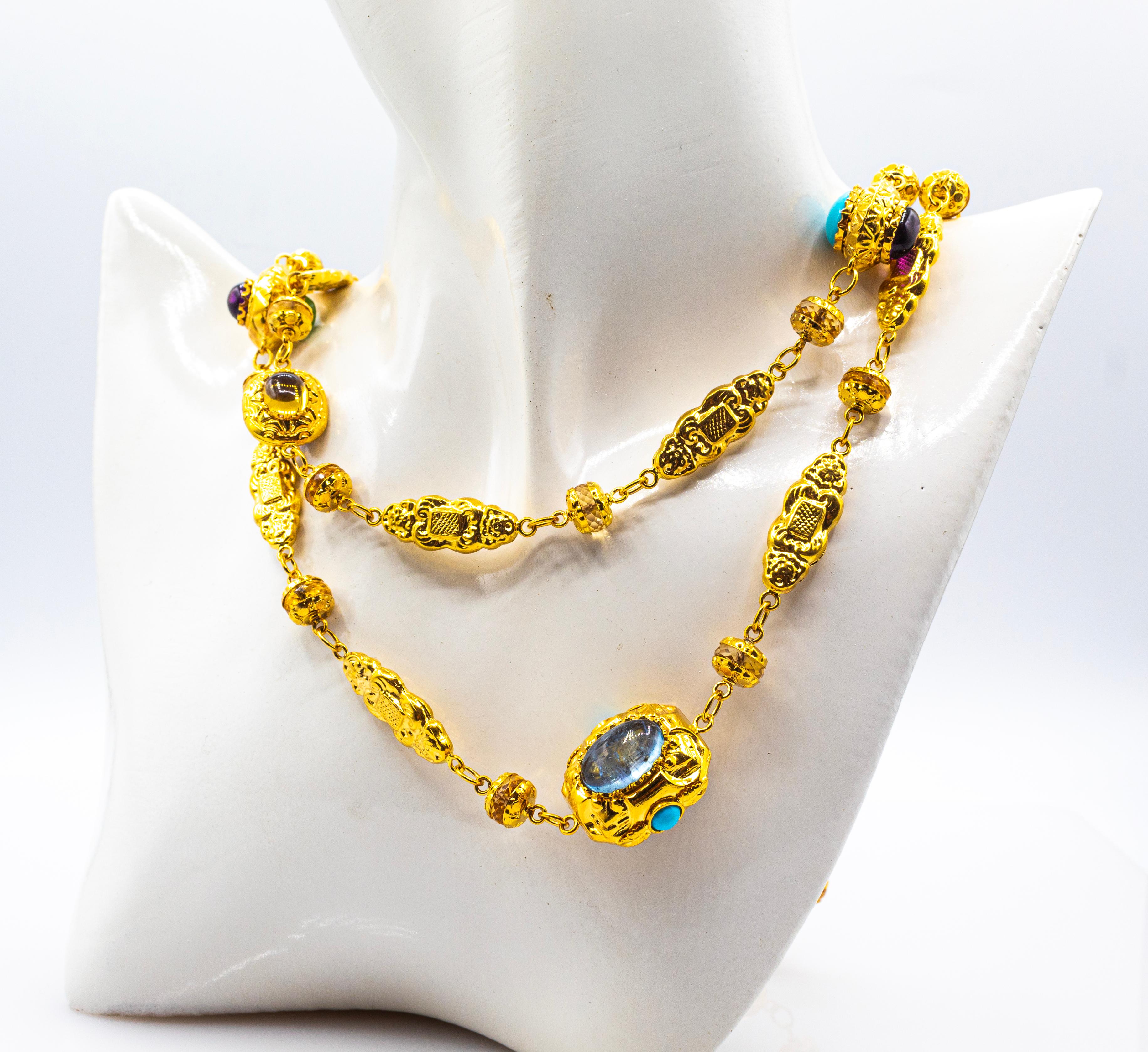 Collier goutte Art nouveau en or jaune, citrine, turquoise, tourmaline et chrysoprase en vente 5