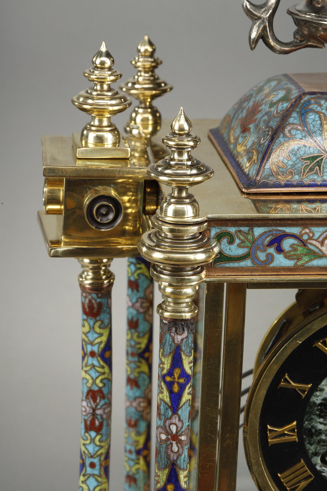 French Art Nouveau Clock with Cloisonné Enamel Decoration in the Oriental Style