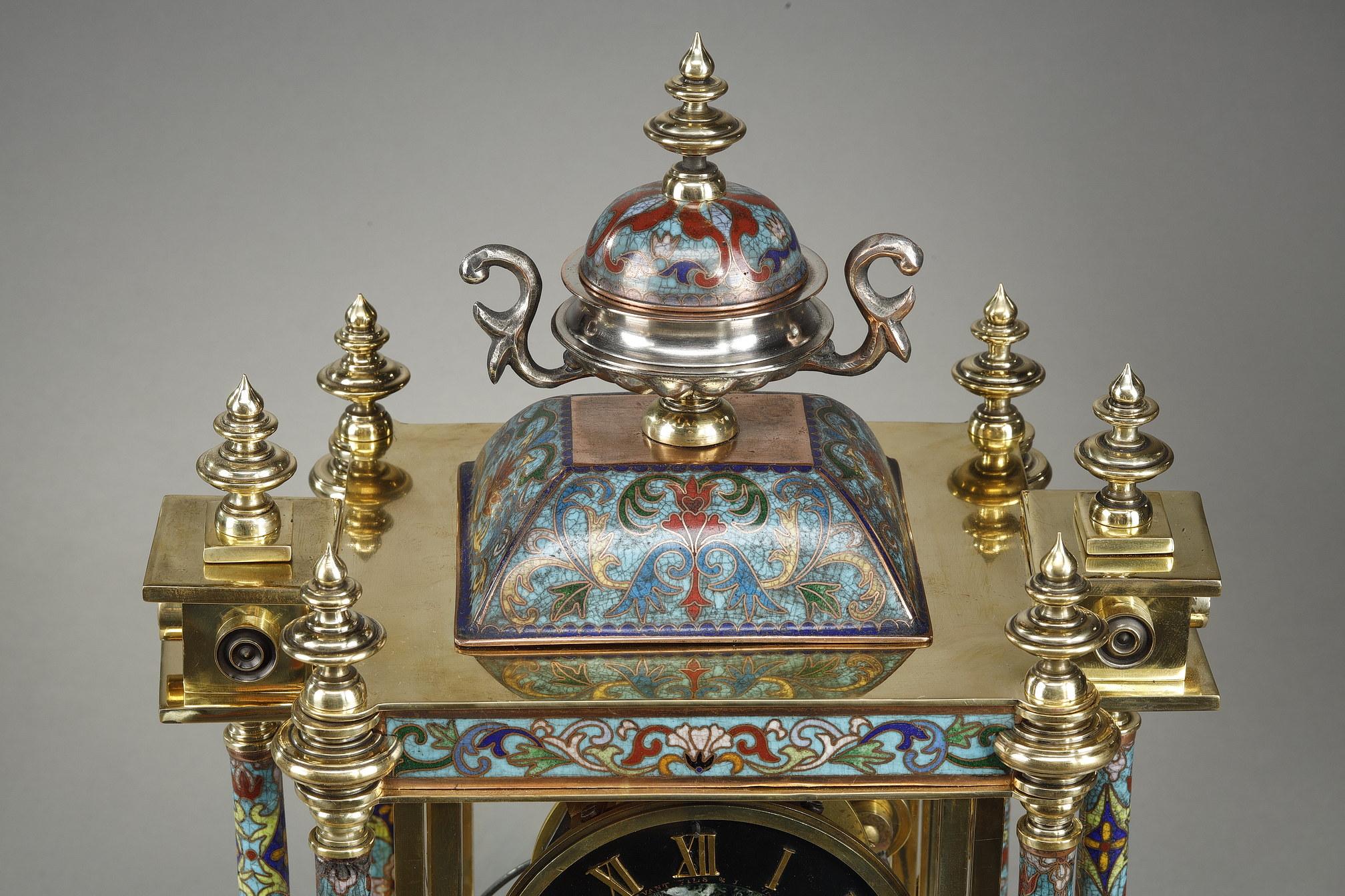 Art Nouveau Clock with Cloisonné Enamel Decoration in the Oriental Style In Good Condition In Paris, FR