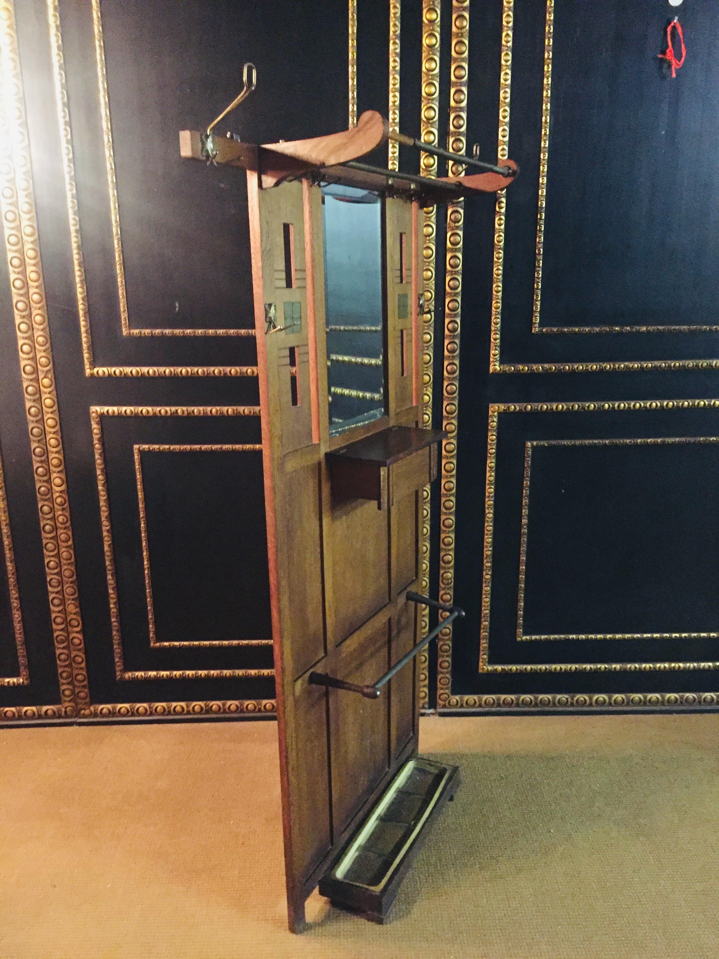 Art Nouveau Coat Rack Oak Veneer Mirror Hat Rack Umbrella Stand 7