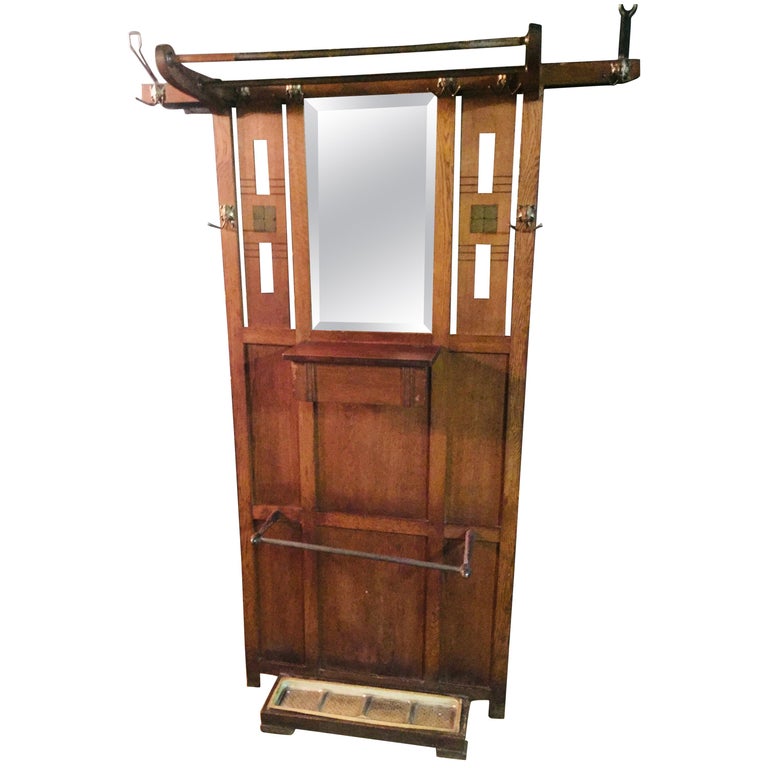 Art Nouveau Coat Rack Oak Veneer Mirror Hat Rack Umbrella Stand For ...