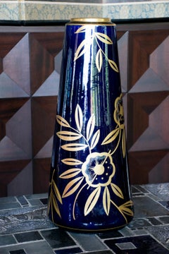 Monumental Art Nouveau Cobalt Blue and Gold Vases by Gustave Asch, Pair
