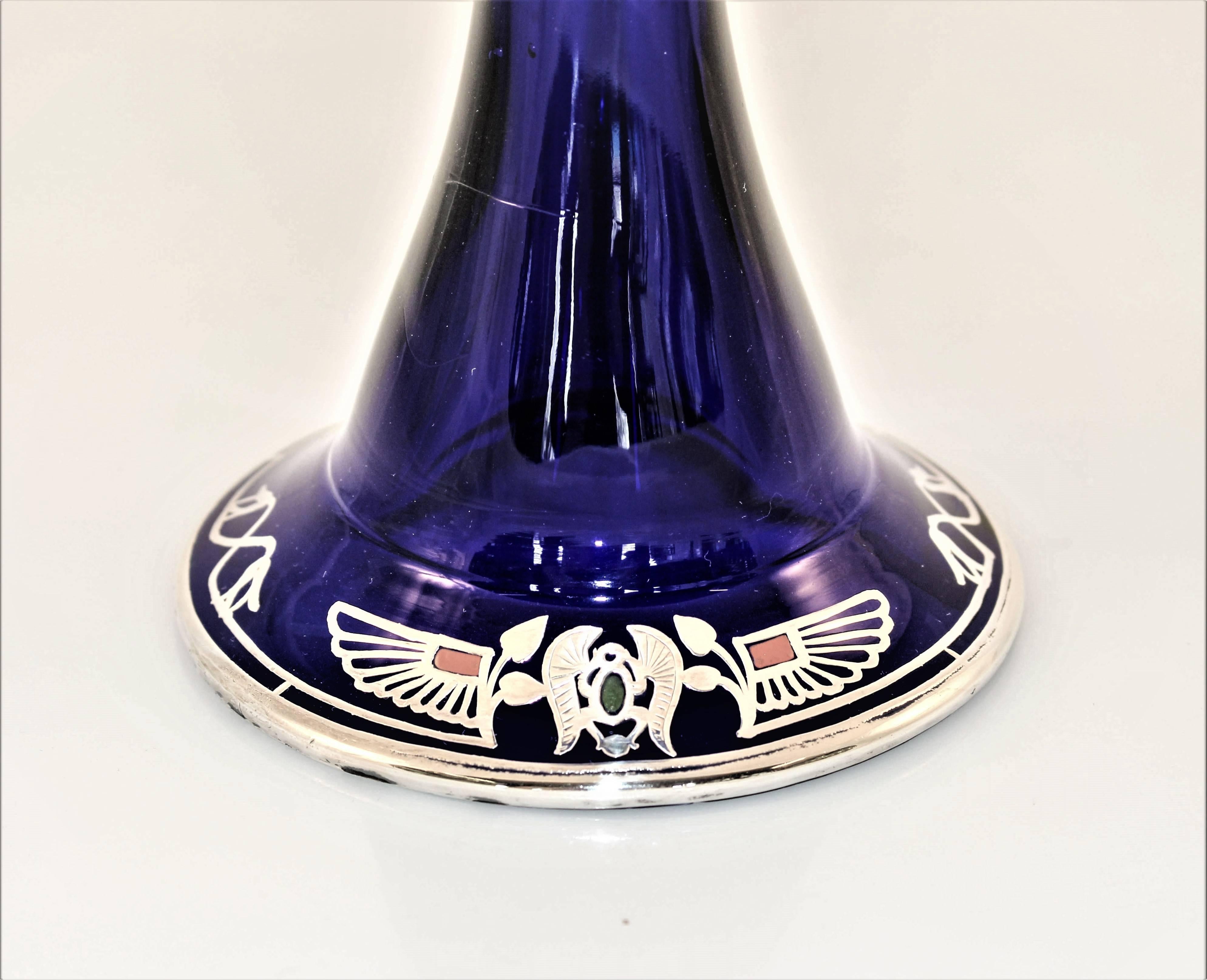 American Art Nouveau Cobalt Glass Candlesticks