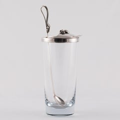 Art Nouveau Cocktail Set by Strombergshyttan Glass with DGH Sterling, 1950s