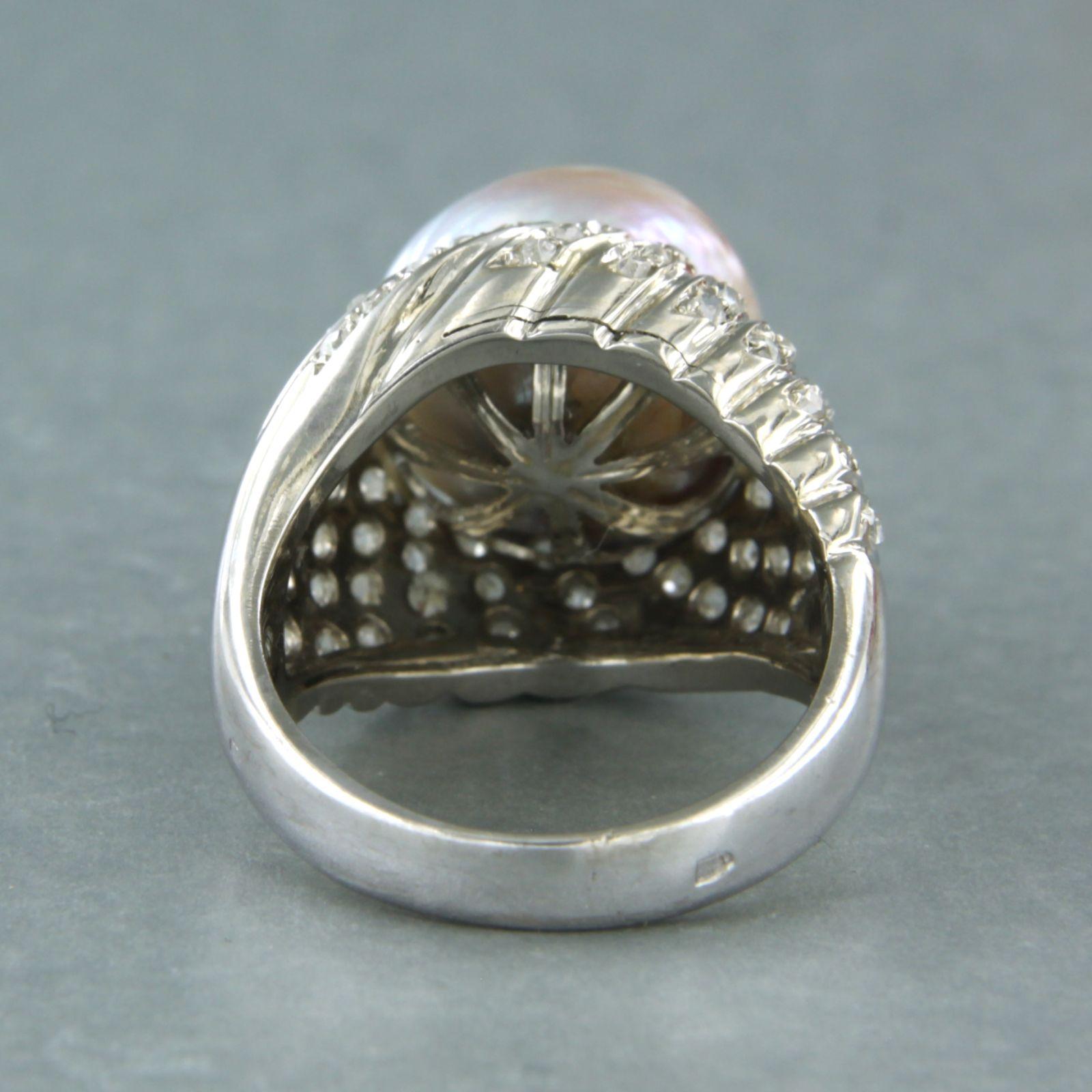 ART NOUVEAU cocktailring with Southsea pearl and old mine cut diamonds 18k gold In Excellent Condition For Sale In The Hague, ZH
