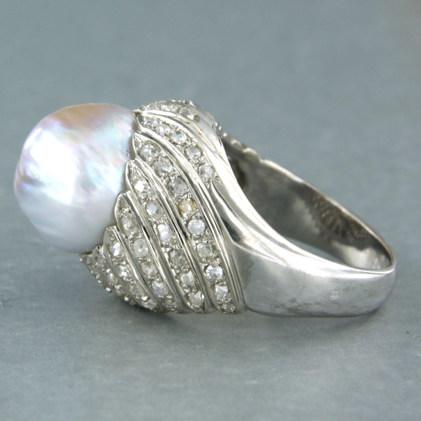 Women's ART NOUVEAU cocktailring with Southsea pearl and old mine cut diamonds 18k gold For Sale