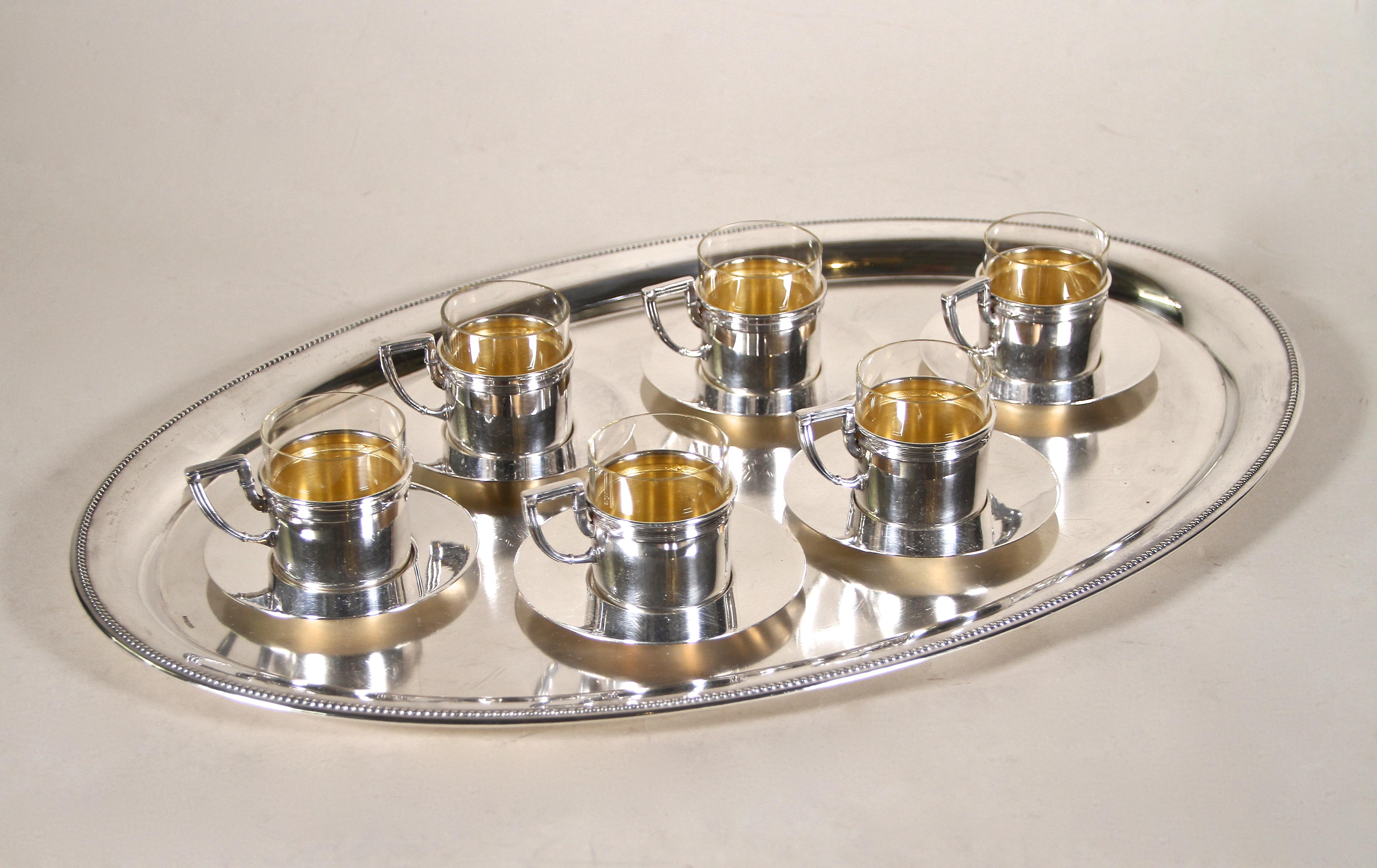 Austrian Art Nouveau Coffee Service/ Gilt Espresso Cups by Argentor, Austria circa 1910
