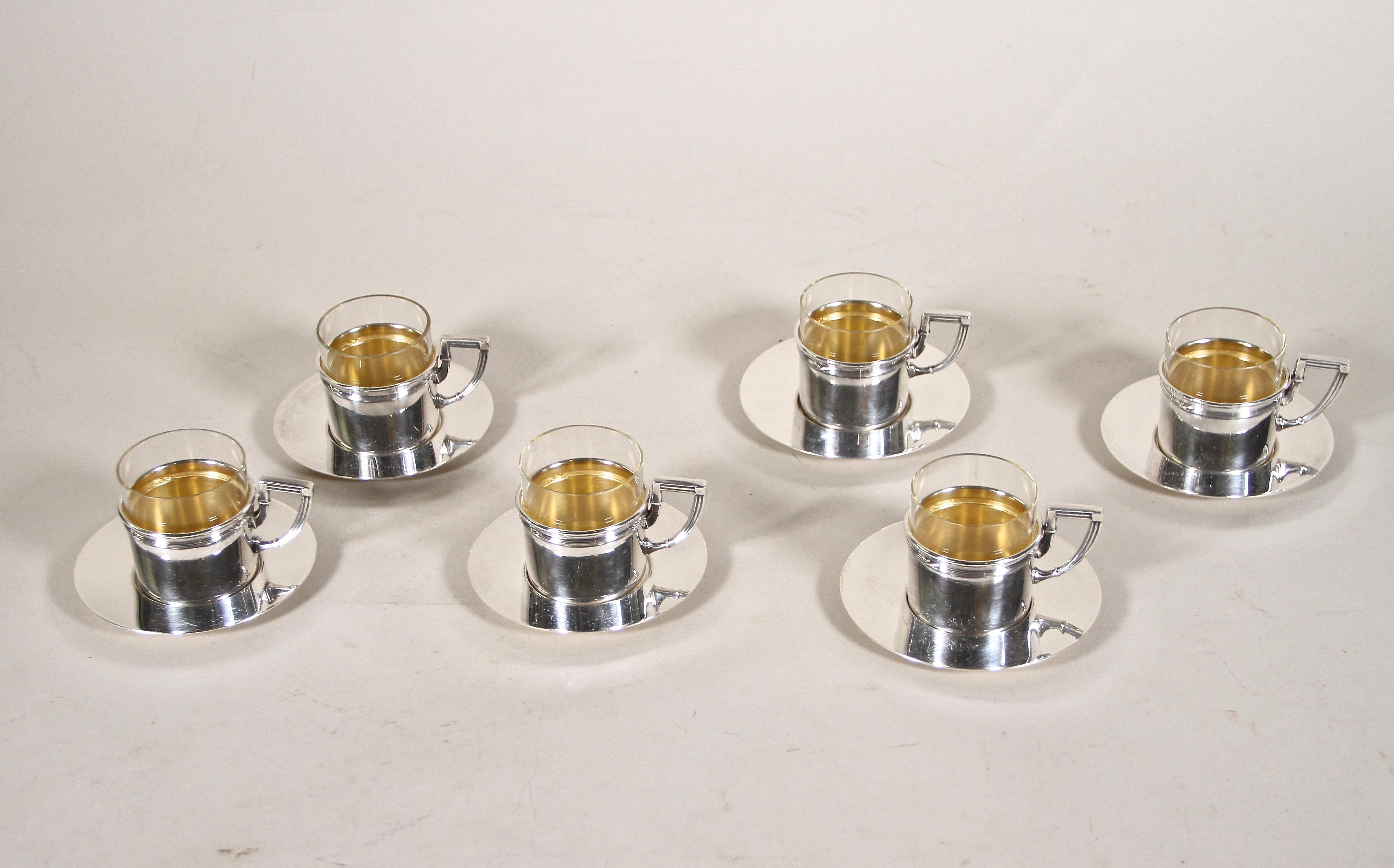 Art Nouveau Coffee Service/ Gilt Espresso Cups by Argentor, Austria circa 1910 In Good Condition In Lichtenberg, AT