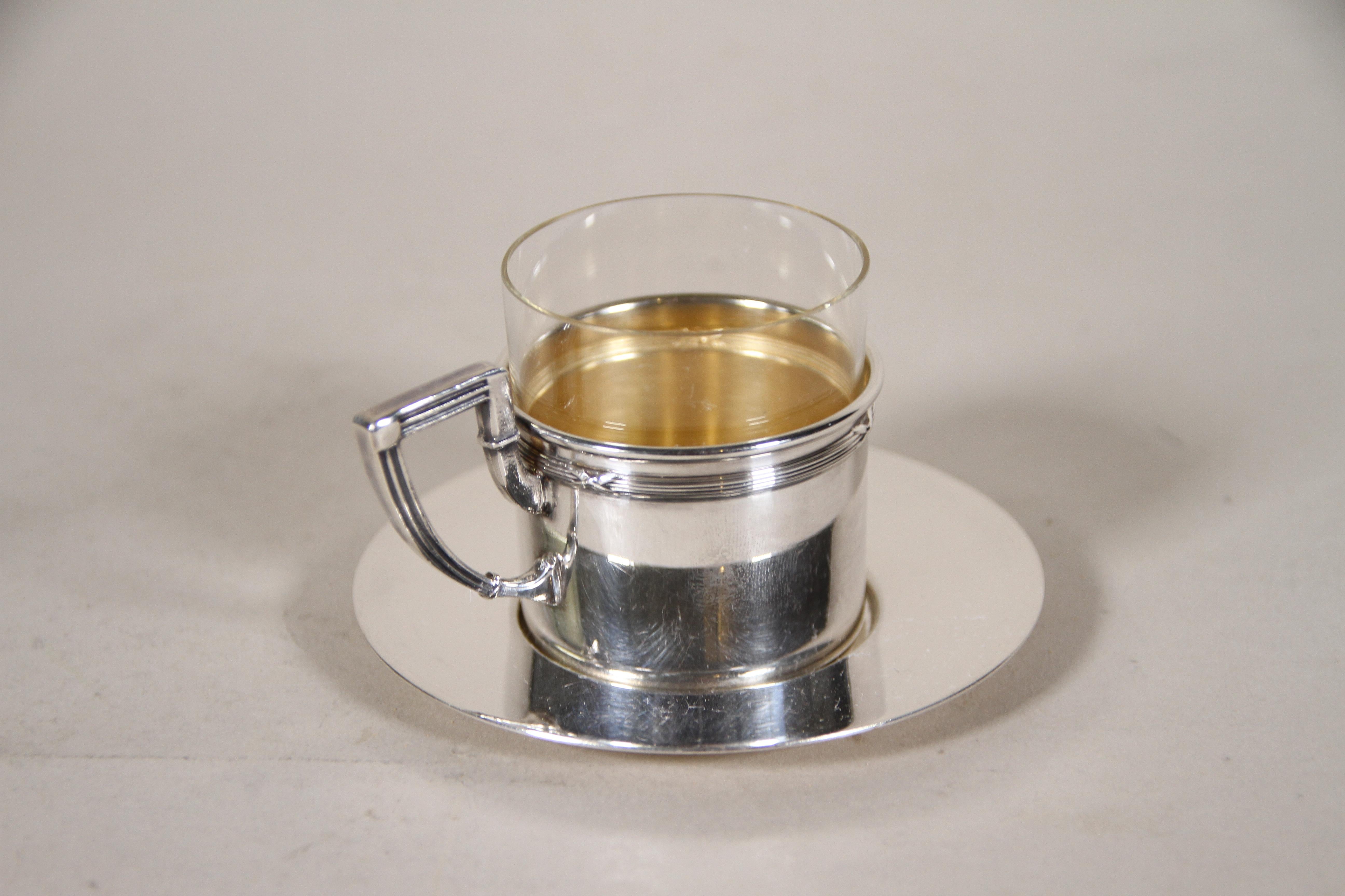 Brass Art Nouveau Coffee Service/ Gilt Espresso Cups by Argentor, Austria circa 1910